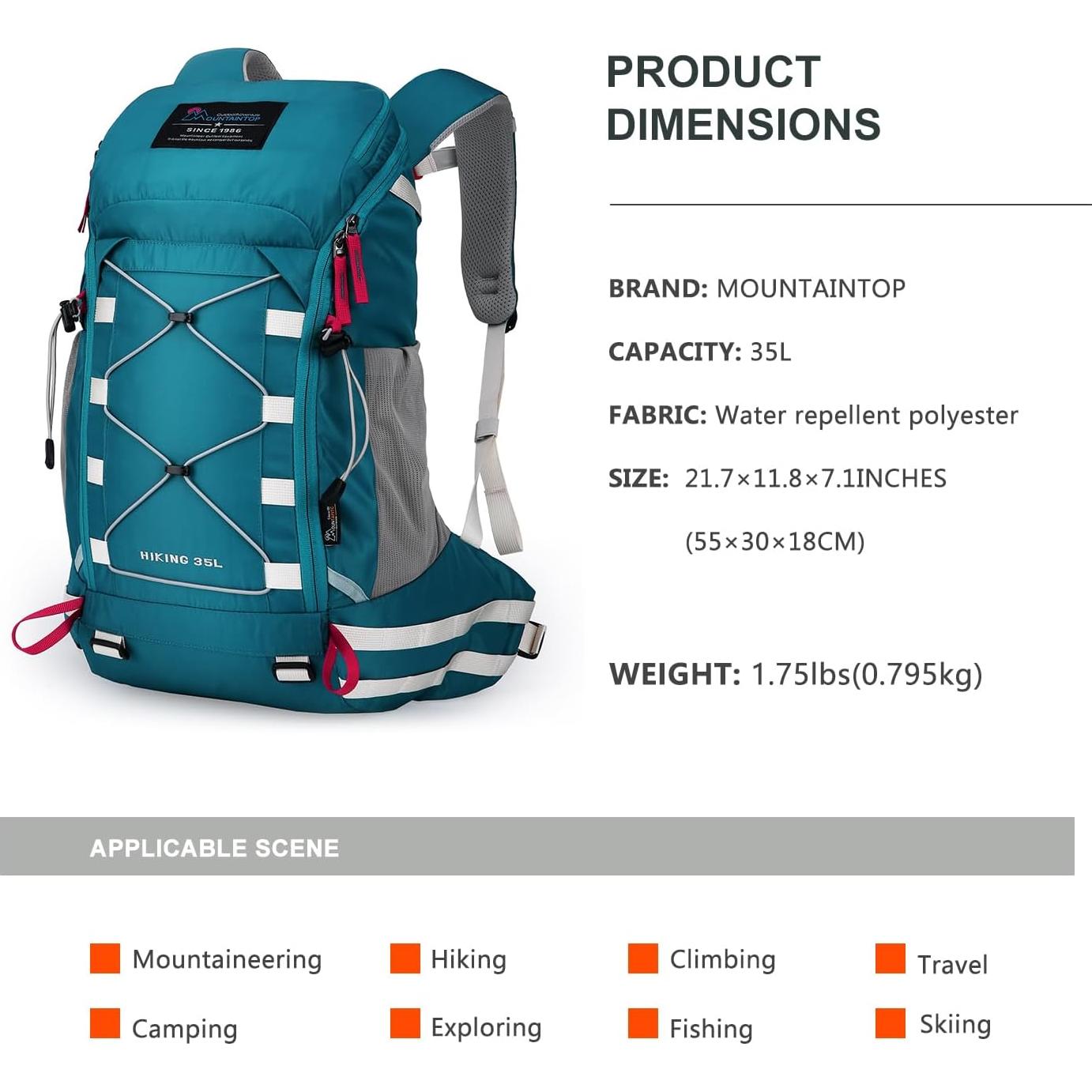 Mochila de Senderismo MOUNTAINTOP 35L Unisex Azul Cobalto