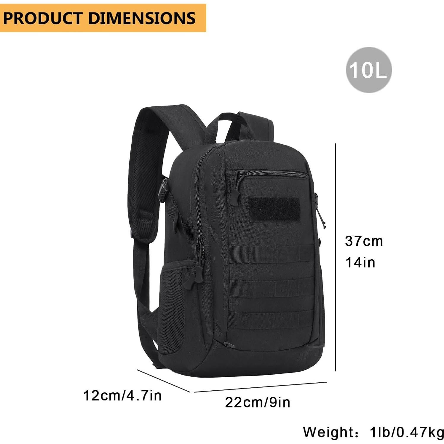 Mochila táctica ArcEnCiel 10L negra MOLLE para camping