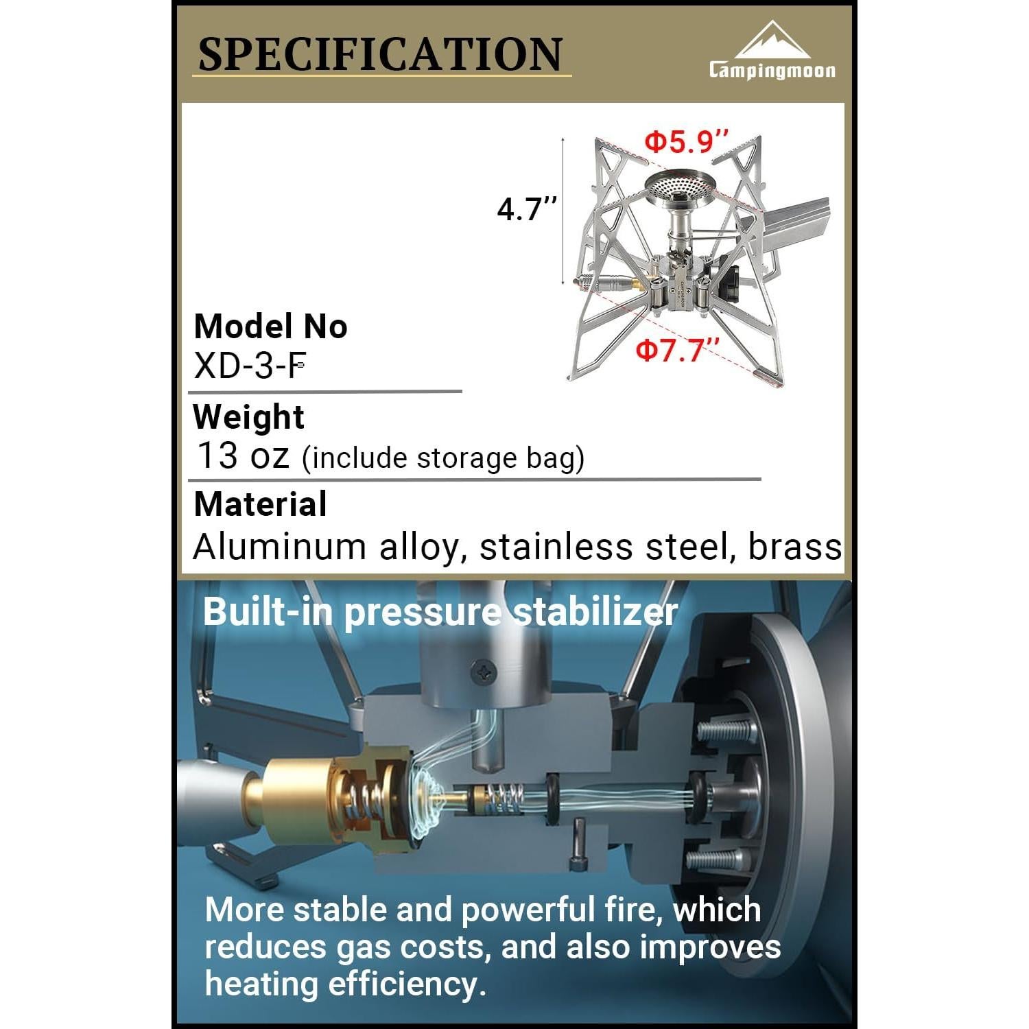 Estufa de Camping Butano CAMPINGMOON XD-3 Plegable 0.18kg
