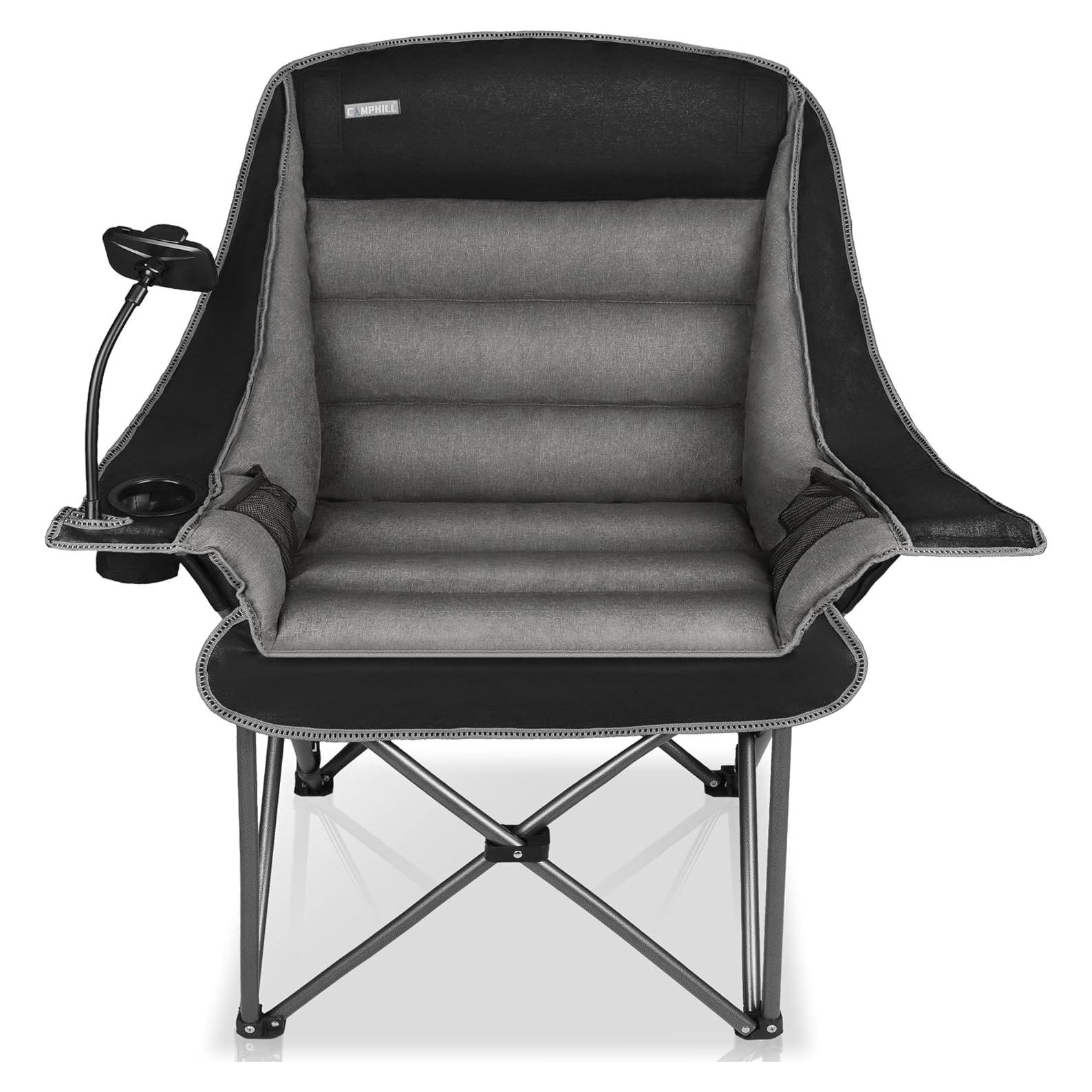 Silla de Camping Plegable CampHill XL Negra 181 kg Resistente