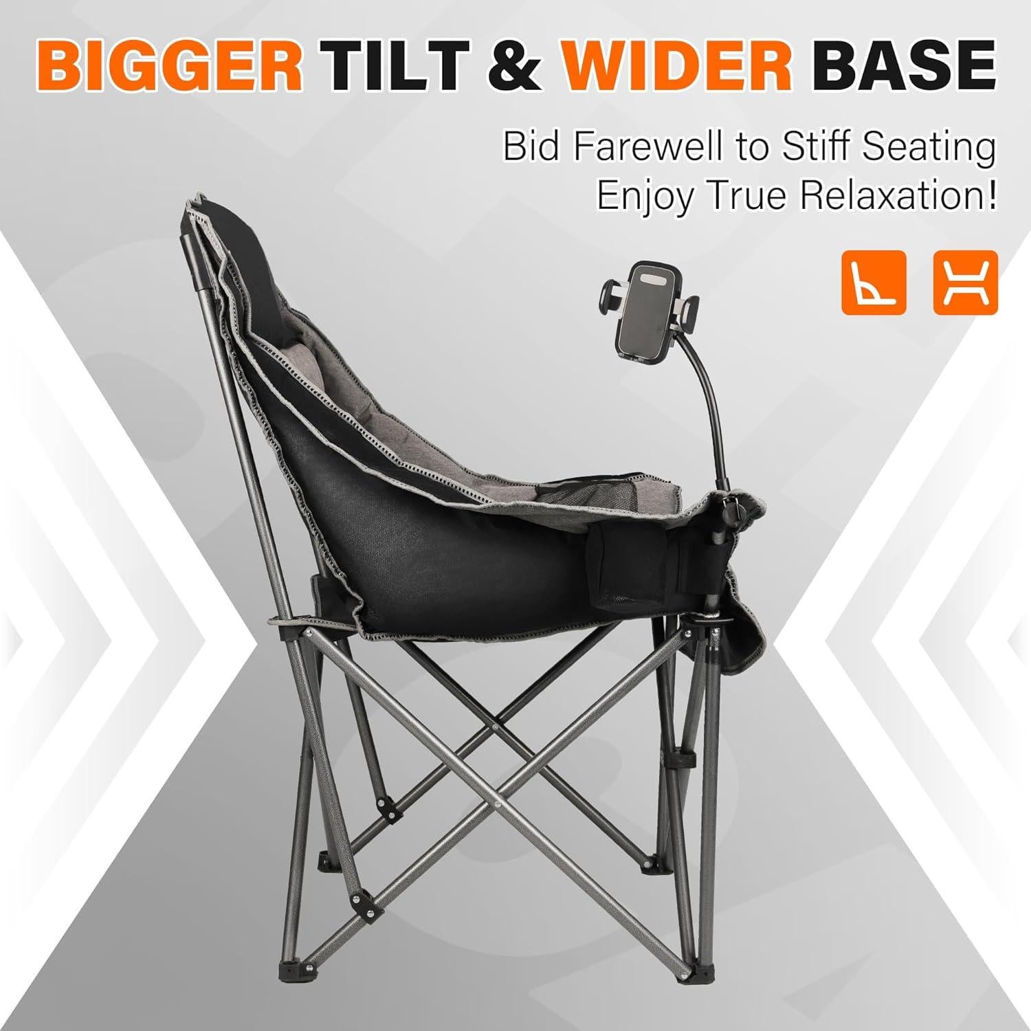 Silla de Camping Plegable CampHill XL Negra 181 kg Resistente