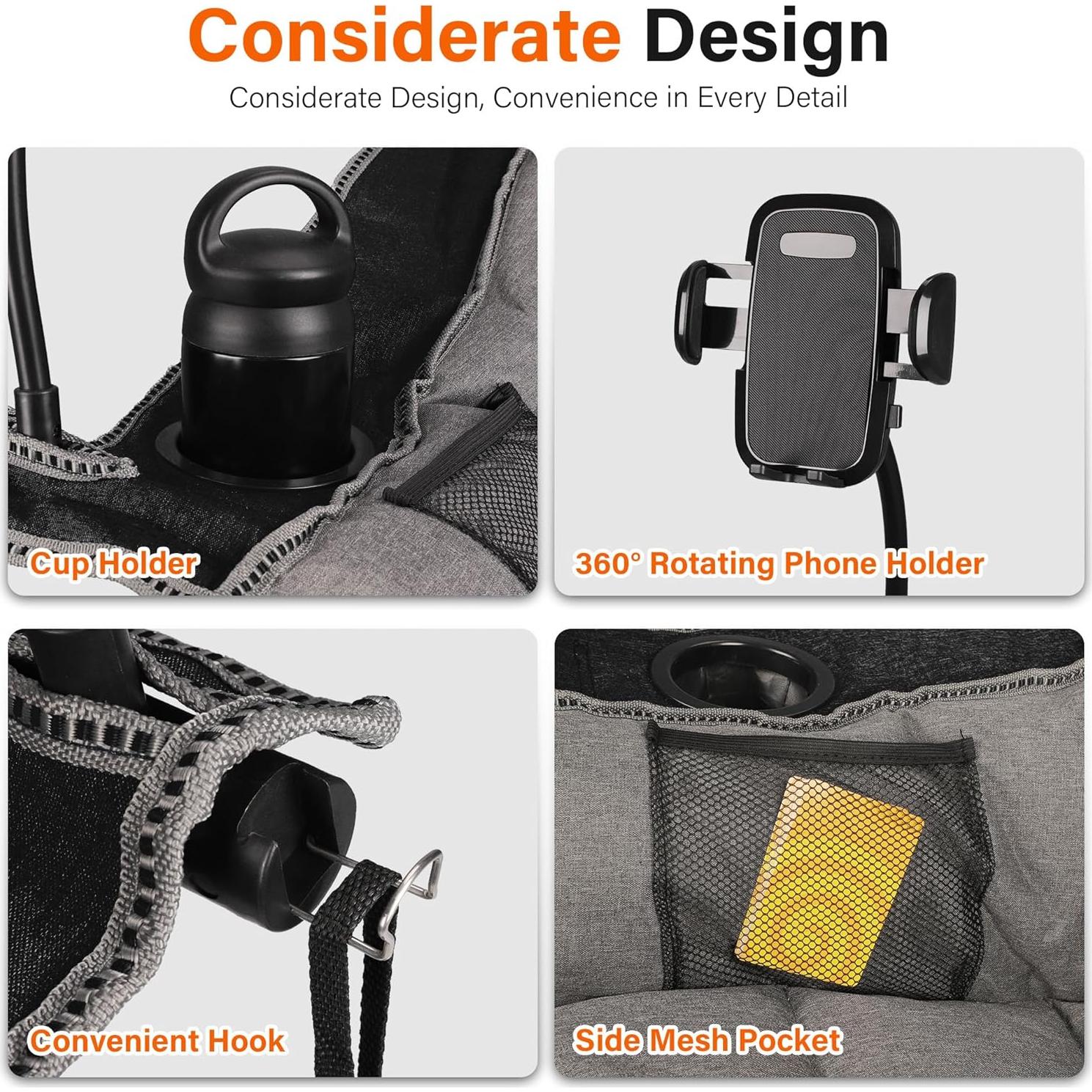 Silla de Camping Plegable CampHill XL Negra 181 kg Resistente