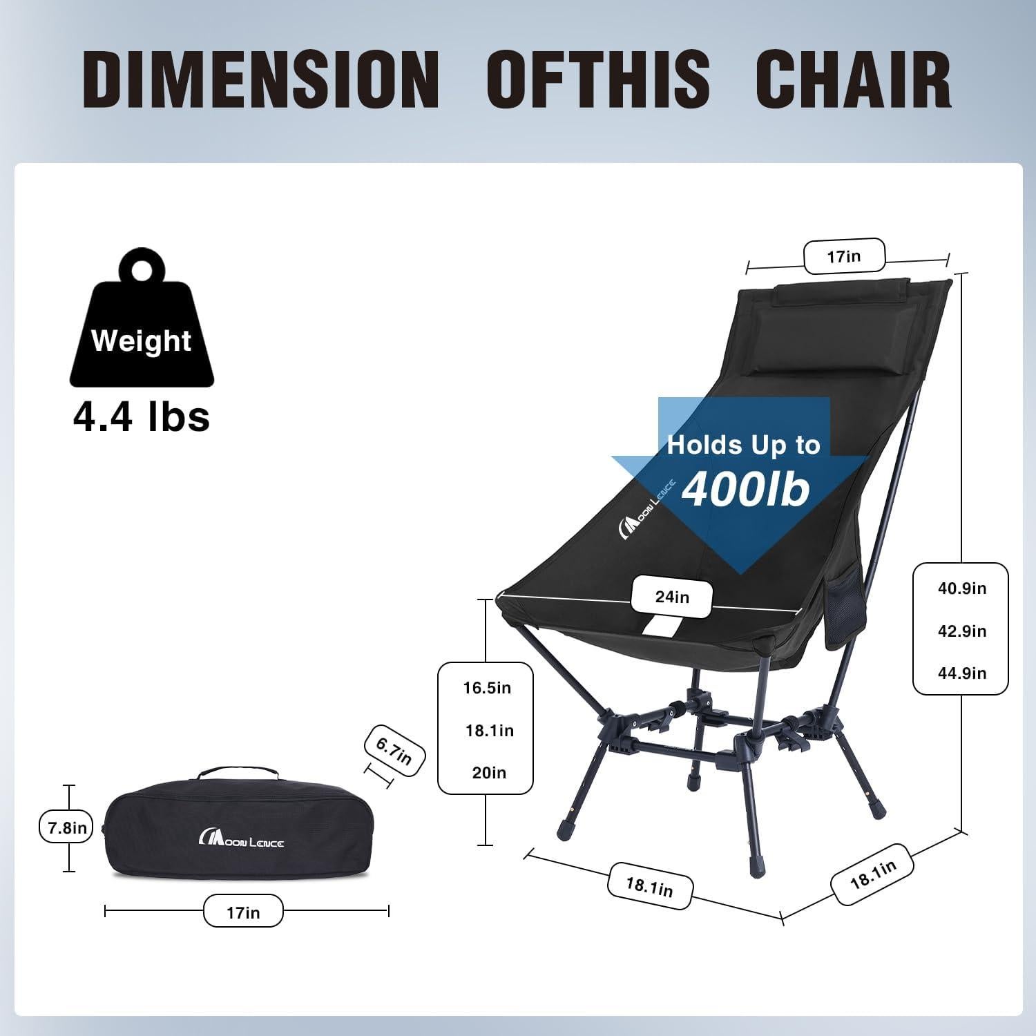Silla de Camping Plegable MOON LENCE CH22 Ajustable 181kg
