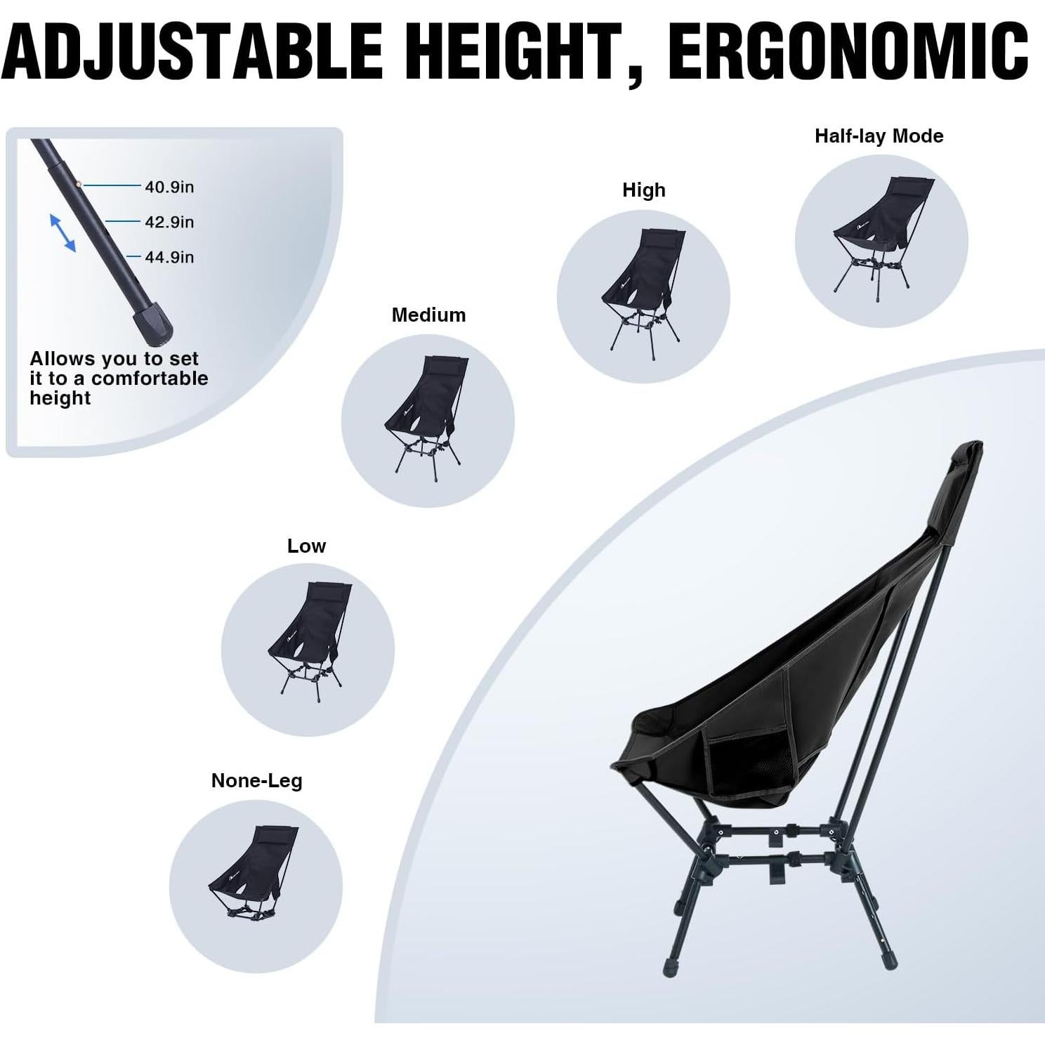 Silla de Camping Plegable MOON LENCE CH22 Ajustable 181kg
