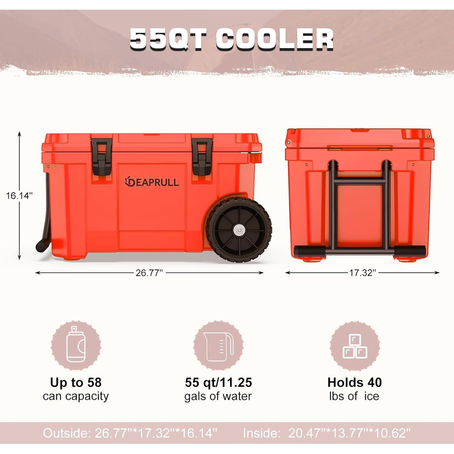 Nevera Portátil DEAPRULL 55QT con Ruedas y Aislamiento 52L