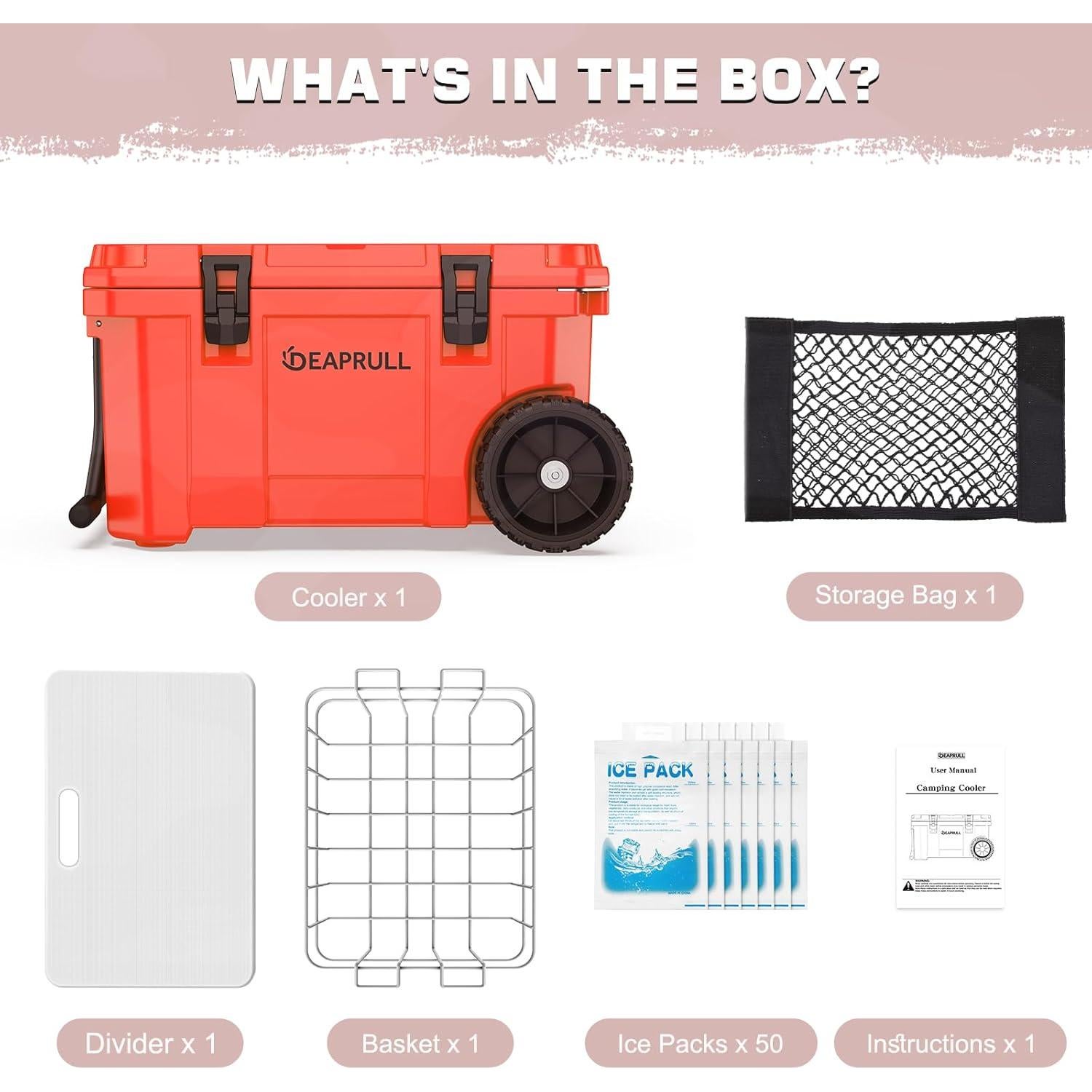 Nevera Portátil DEAPRULL 55QT con Ruedas y Aislamiento 52L