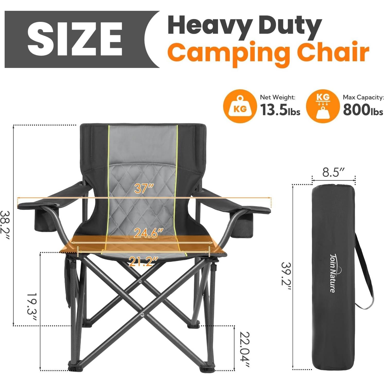 Silla de Camping Plegable Join Nature ZT01 Negra 362kg