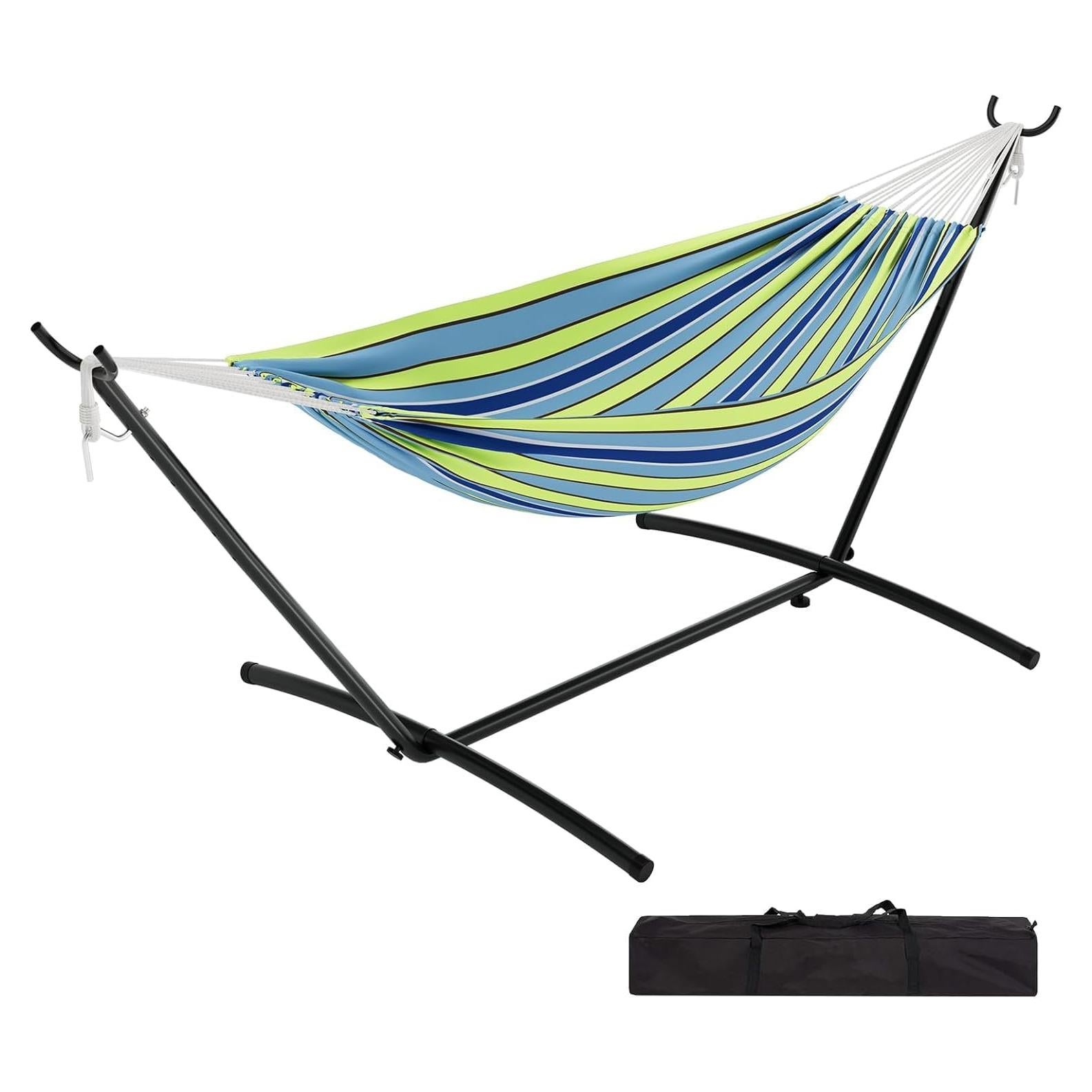 Hamaca Doble FinerFurnis con Soporte de Acero 204kg Azul Verde