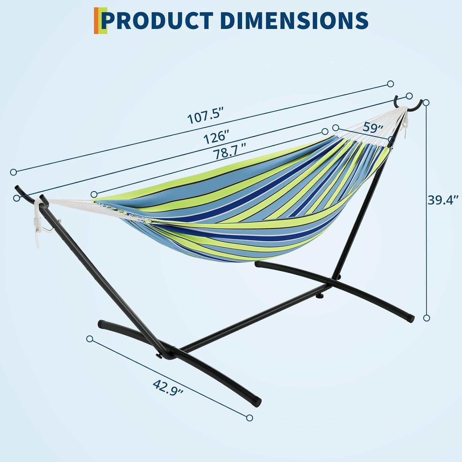 Hamaca Doble FinerFurnis con Soporte de Acero 204kg Azul Verde