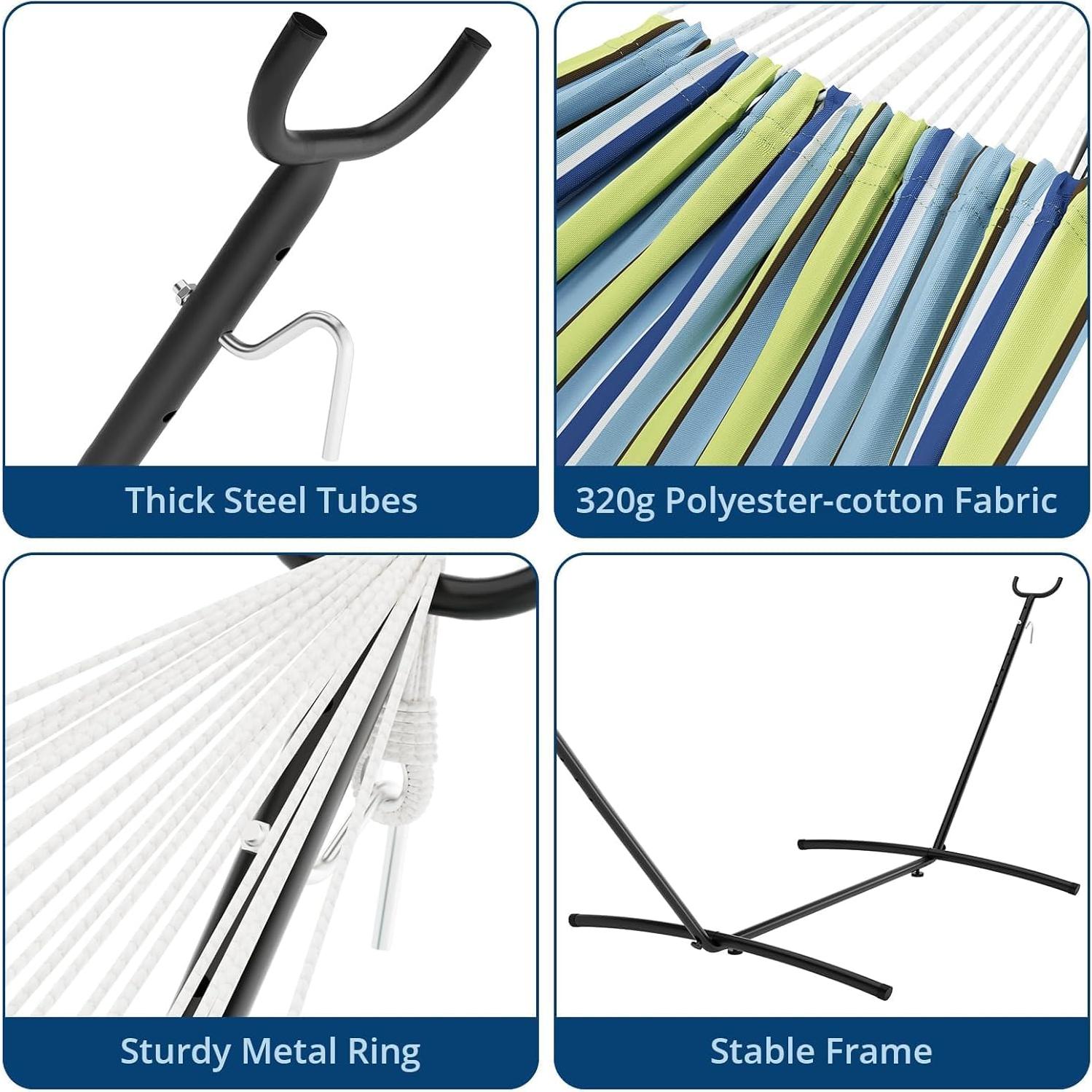 Hamaca Doble FinerFurnis con Soporte de Acero 204kg Azul Verde