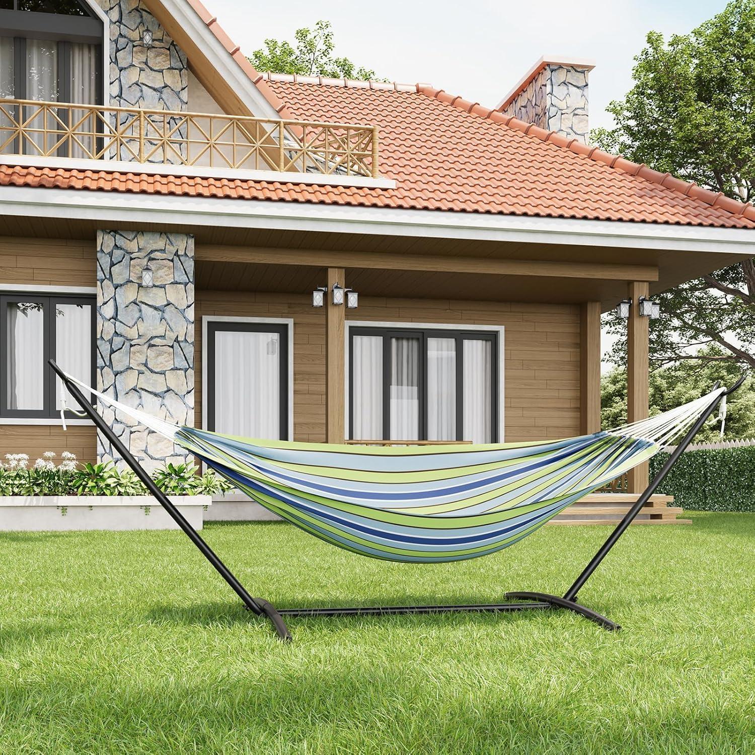 Hamaca Doble FinerFurnis con Soporte de Acero 204kg Azul Verde