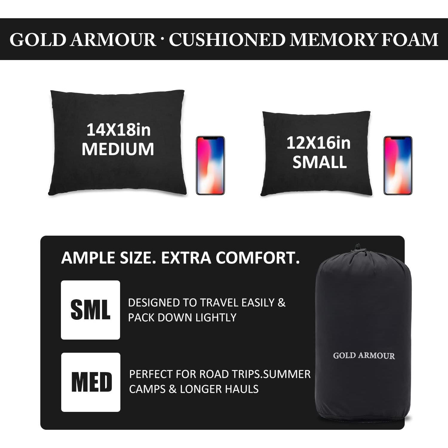 Almohada de Camping Gold Armour Pequeña Espuma de Memoria 30.5x40.6cm Negra