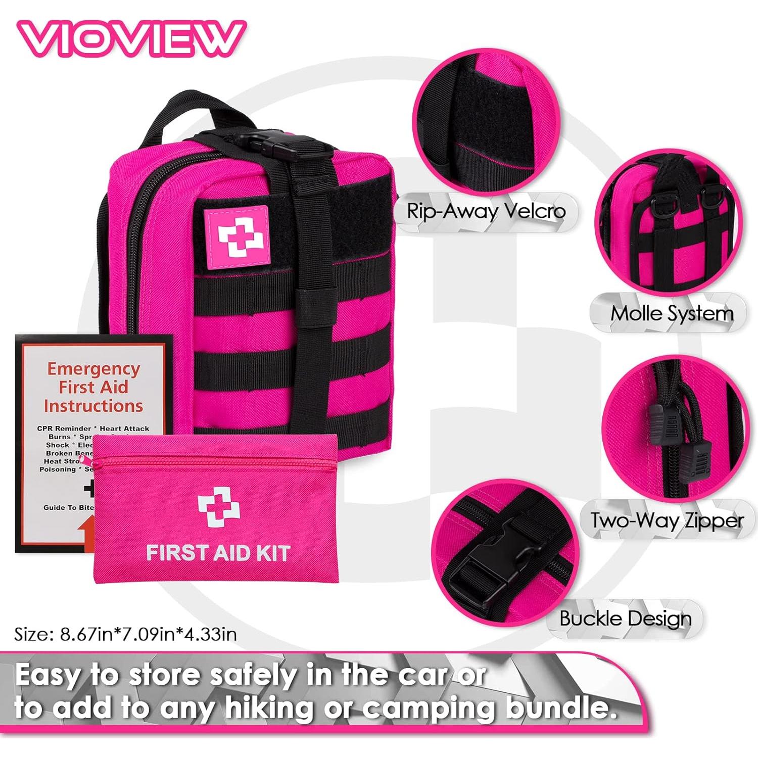 Kit de Supervivencia Vioview Rosa con Primeros Auxilios y Bolsa Molle