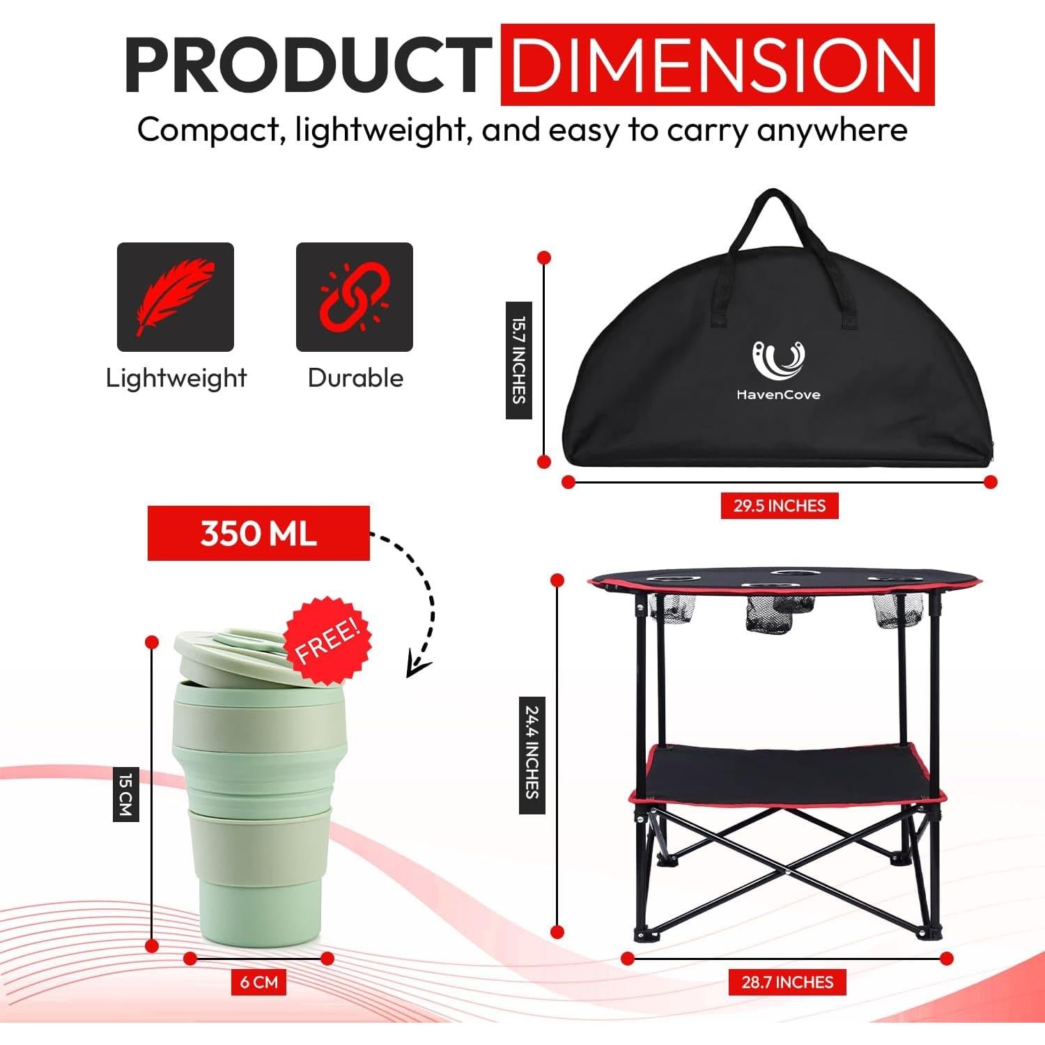 Mesa de Camping Plegable HavenCove 74x74cm 4 Personas