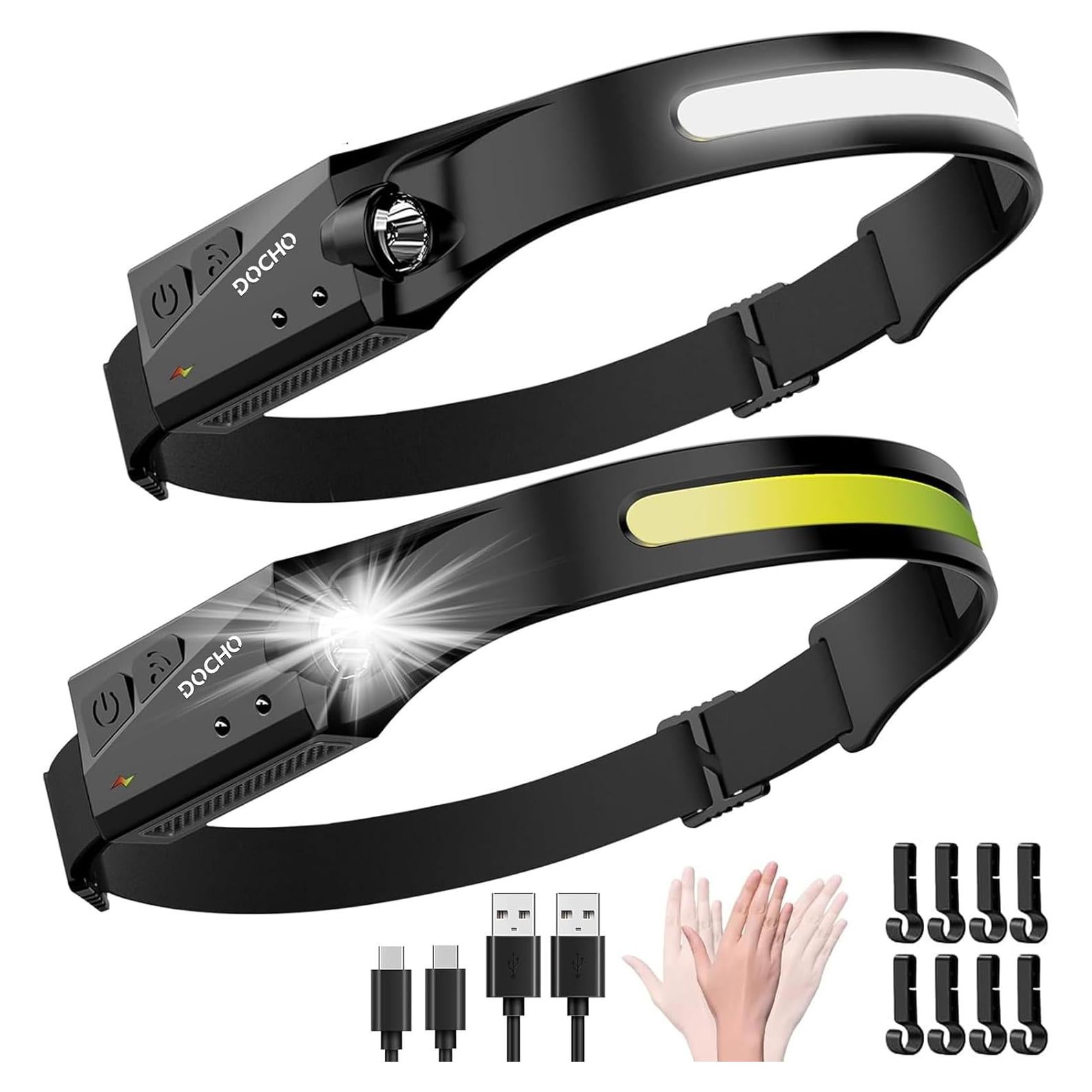 Linterna Frontal Recargable DOCHO 2PCS 230° LED 5 Modos