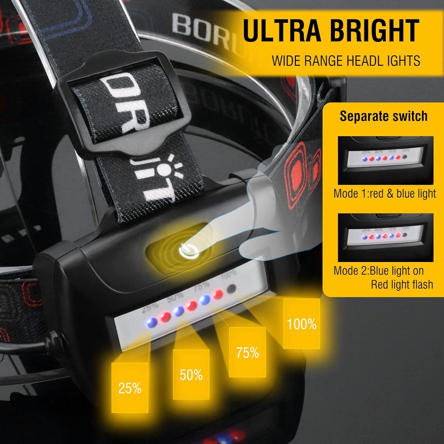 Linterna Frontal LED Boruit HP700 Recargable USB C 4 Modos