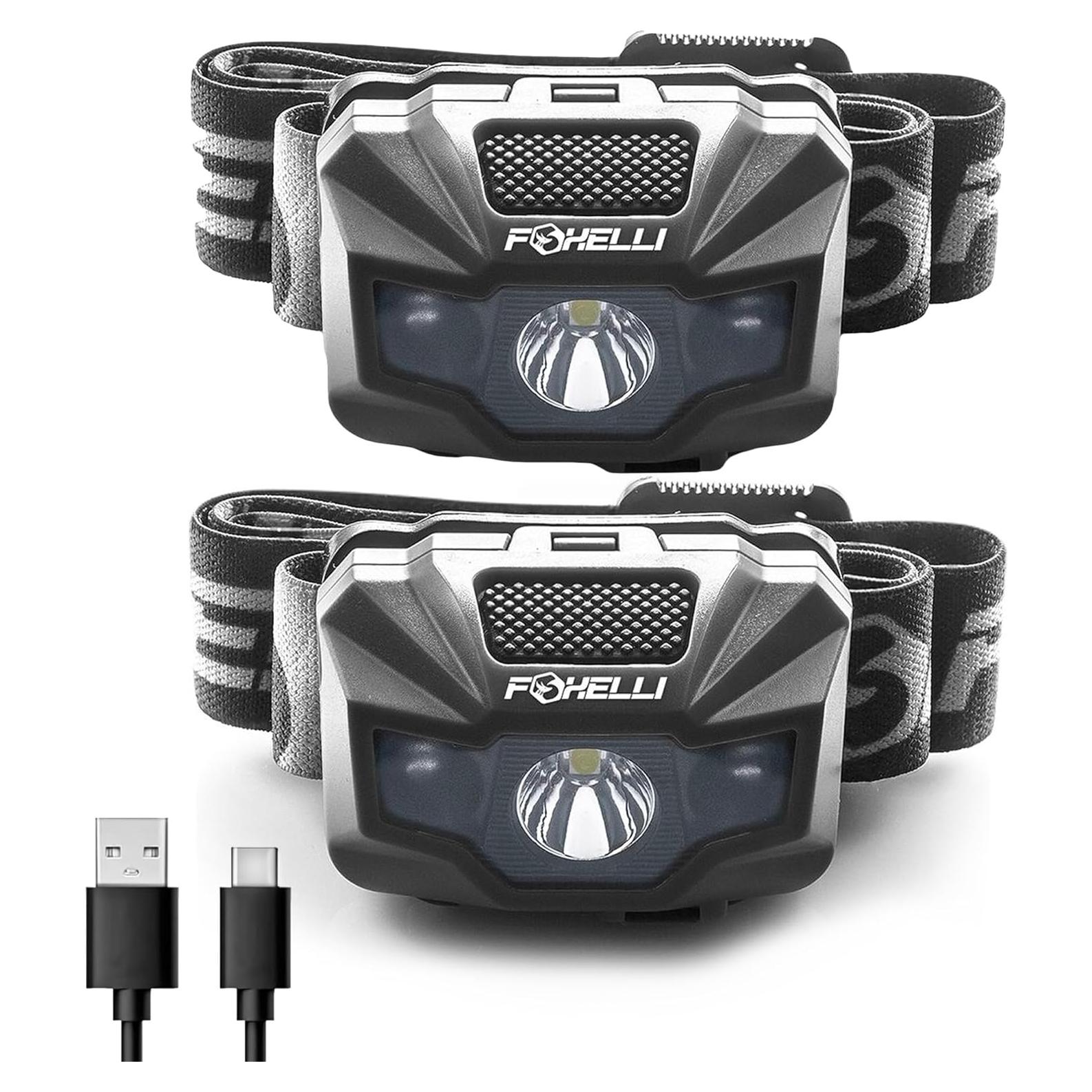 Linterna Frontal LED Foxelli MX200B - Recargable, 180 Lúmenes, IPX5