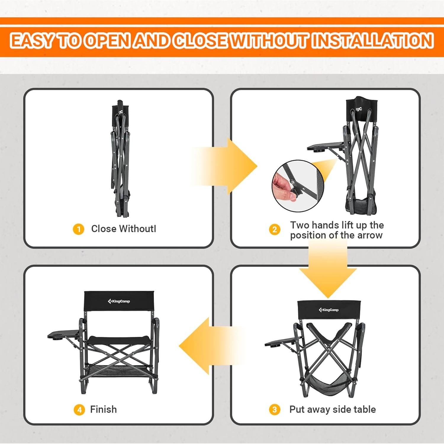 Silla de Camping Plegable KingCamp con Mesa Lateral Negra