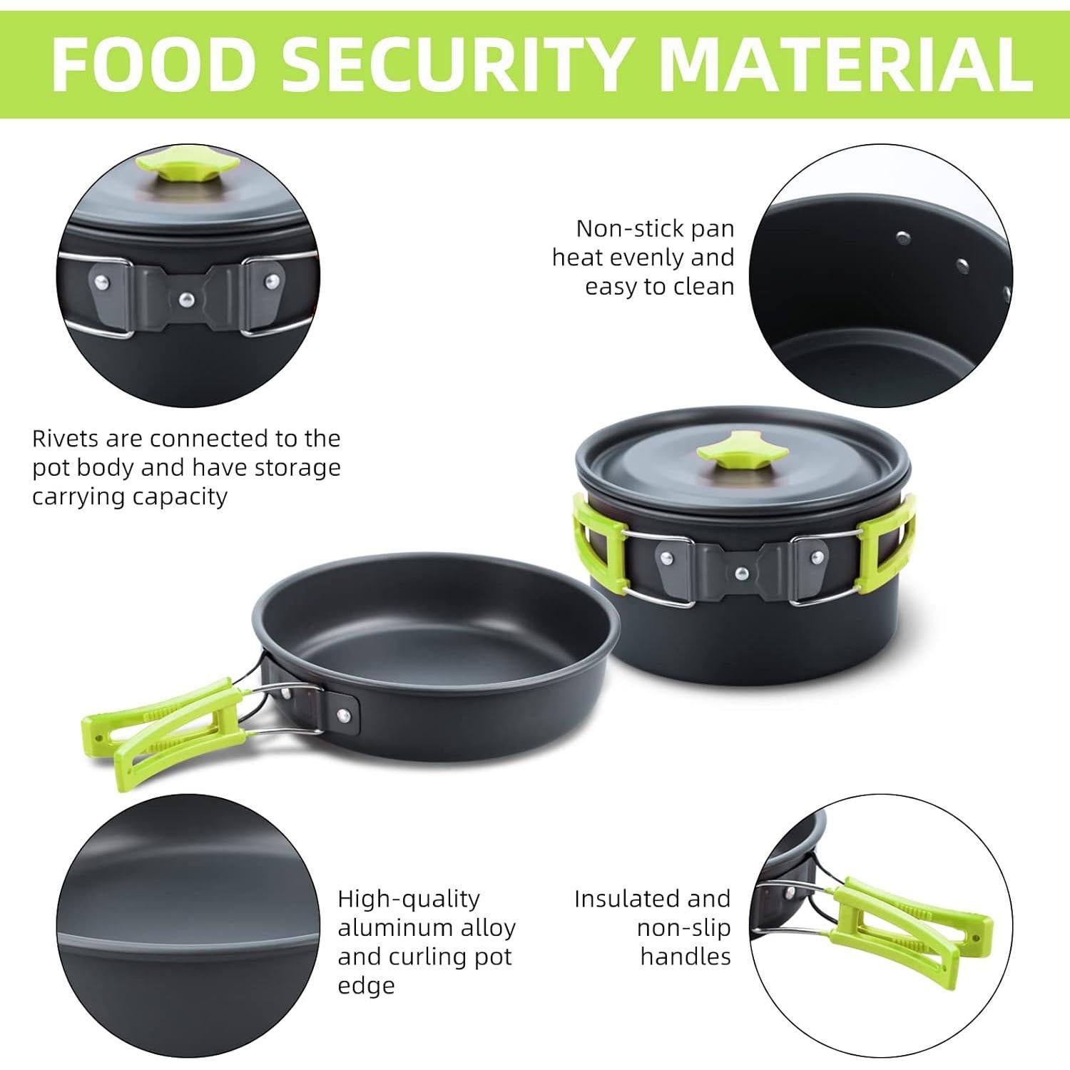 Set de Cocina Camping Lixada 16 Piezas Aluminio Verde