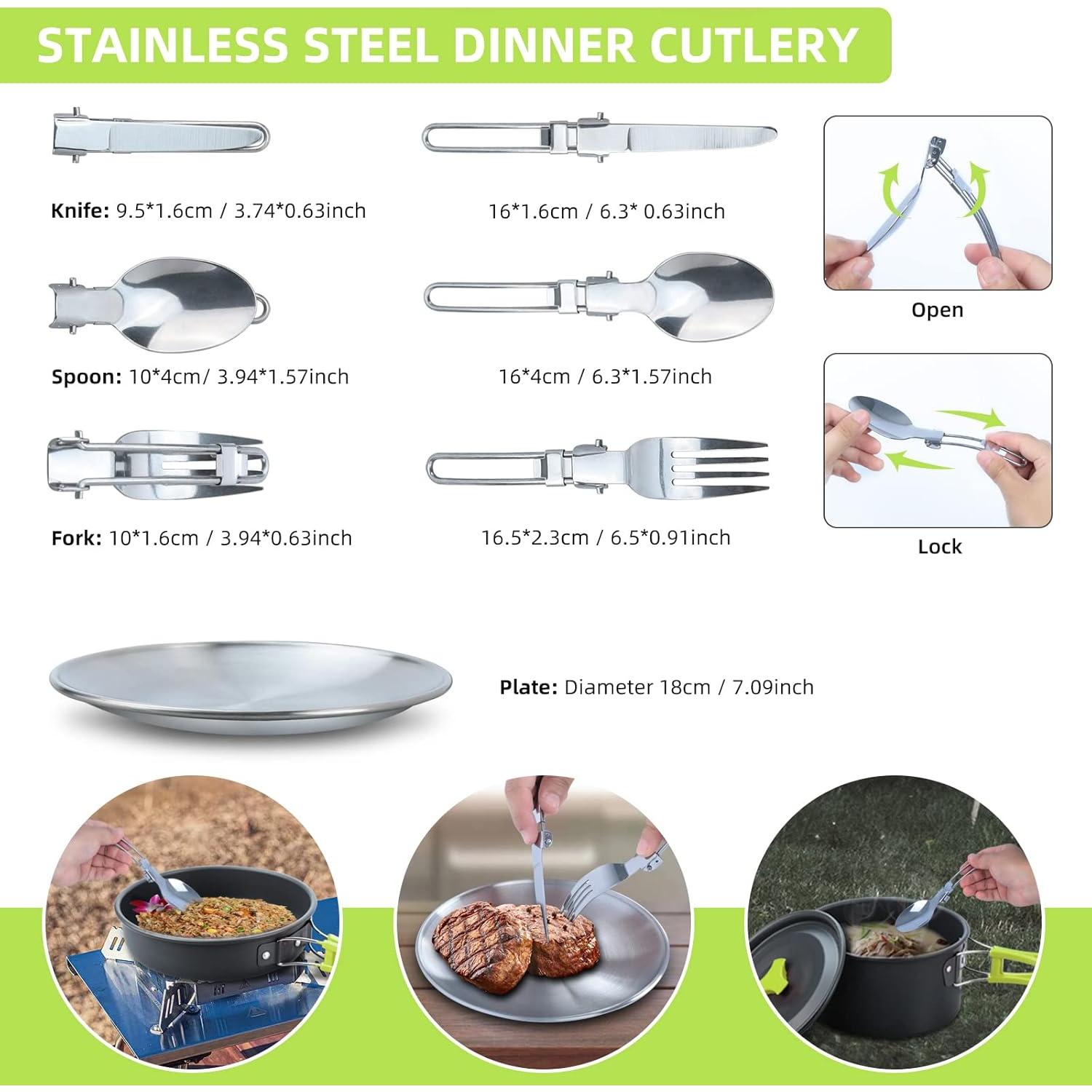 Set de Cocina Camping Lixada 16 Piezas Aluminio Verde