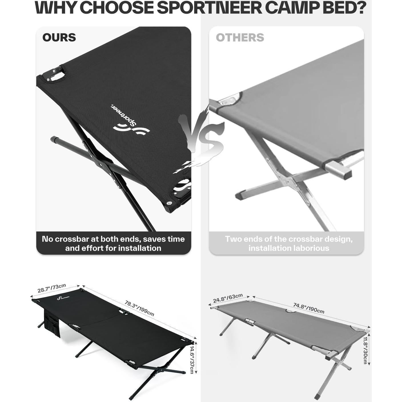 Cama Plegable Sportneer 198.7x73cm para Camping - Soporta 149.7kg