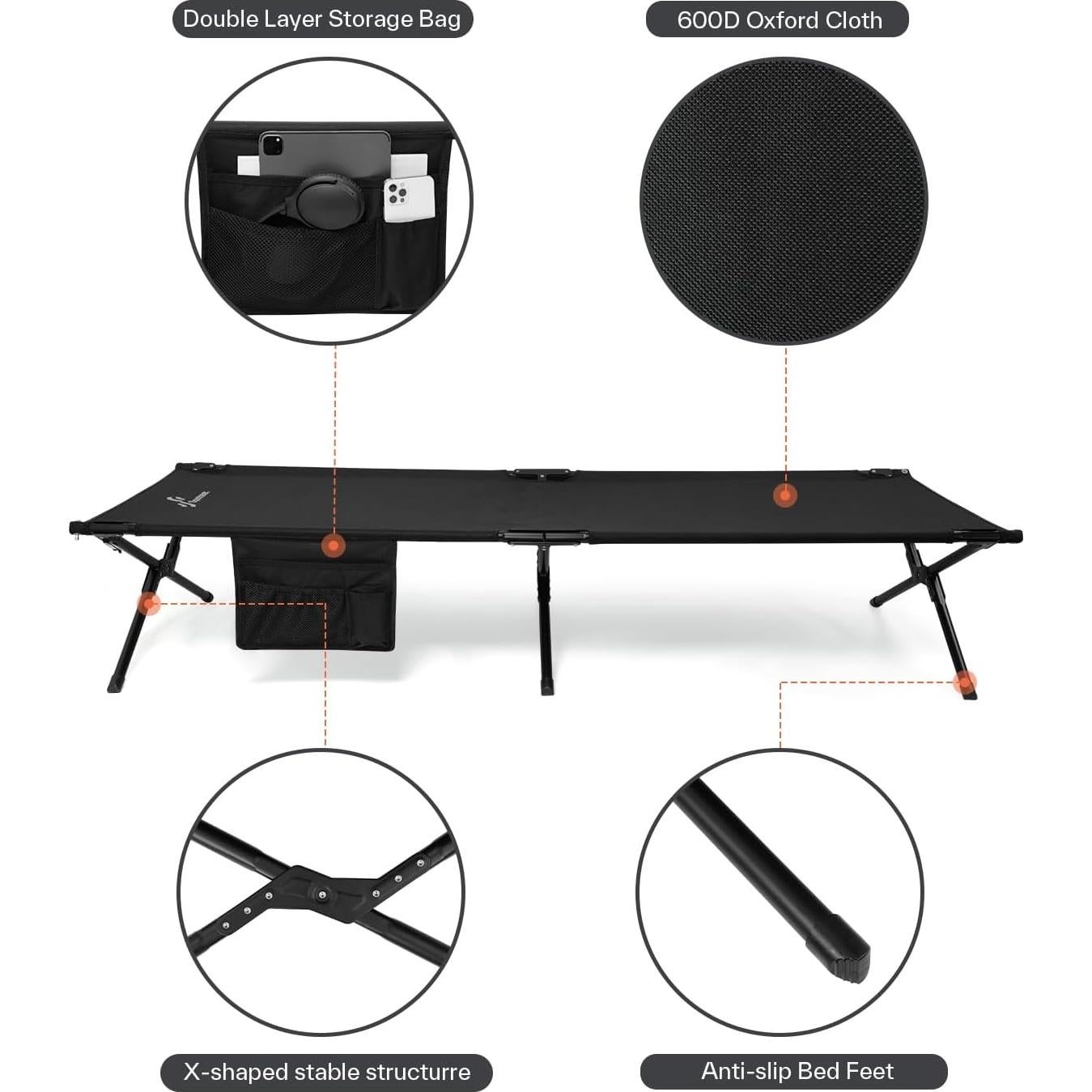 Cama Plegable Sportneer 198.7x73cm para Camping - Soporta 149.7kg