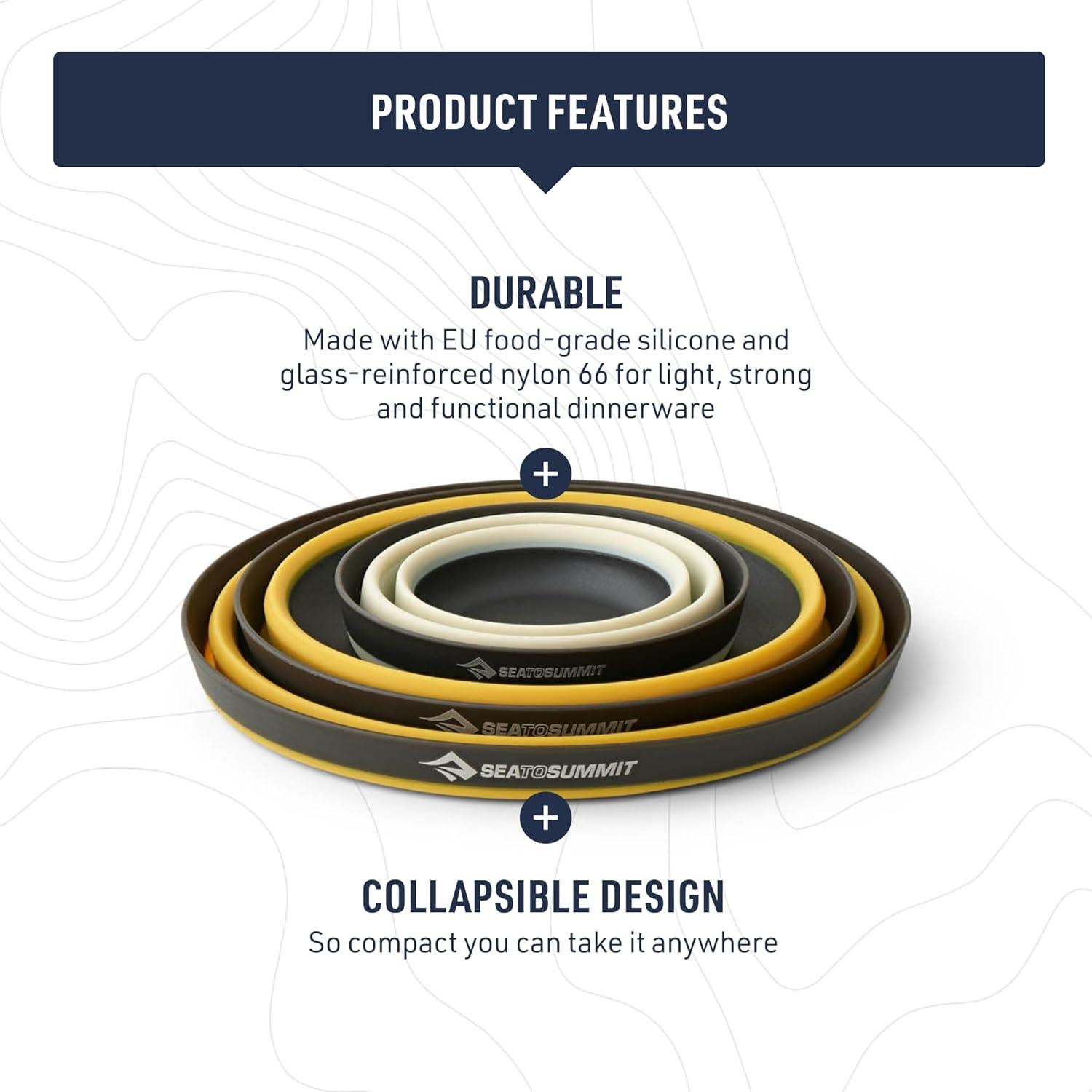Sea to Summit Frontier Ultralight Collapsible Dinnerware Set, 1-Person (Medium Bowl, Large Bowl, Cup)