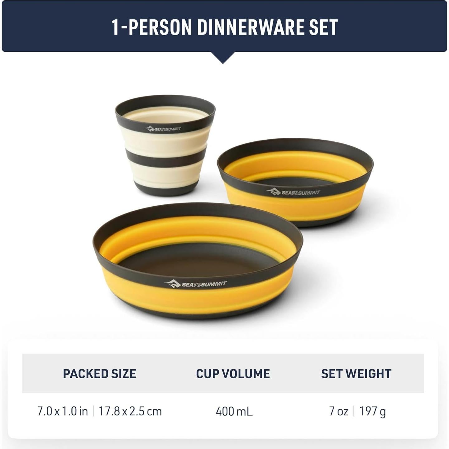 Sea to Summit Frontier Ultralight Collapsible Dinnerware Set, 1-Person (Medium Bowl, Large Bowl, Cup)