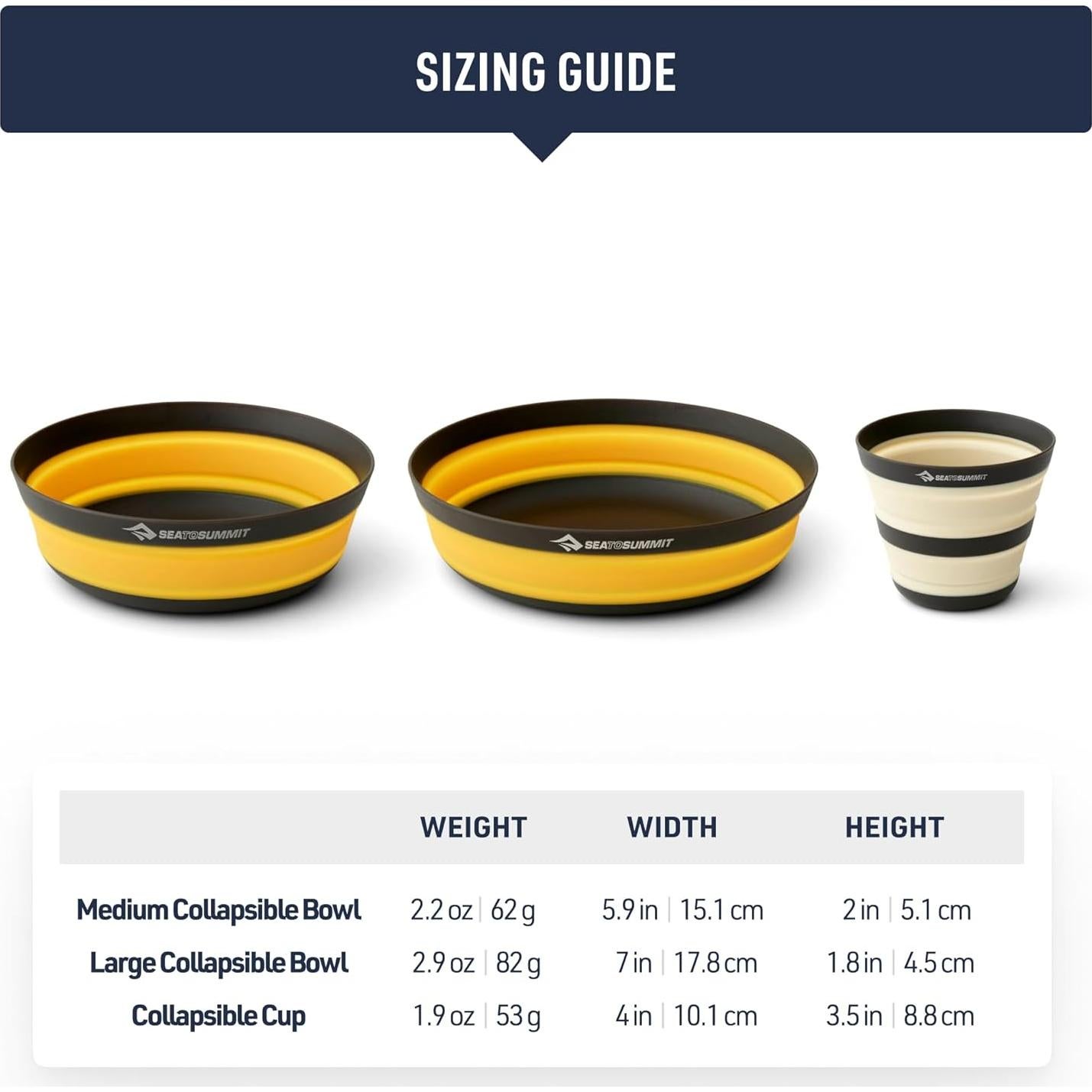 Sea to Summit Frontier Ultralight Collapsible Dinnerware Set, 1-Person (Medium Bowl, Large Bowl, Cup)