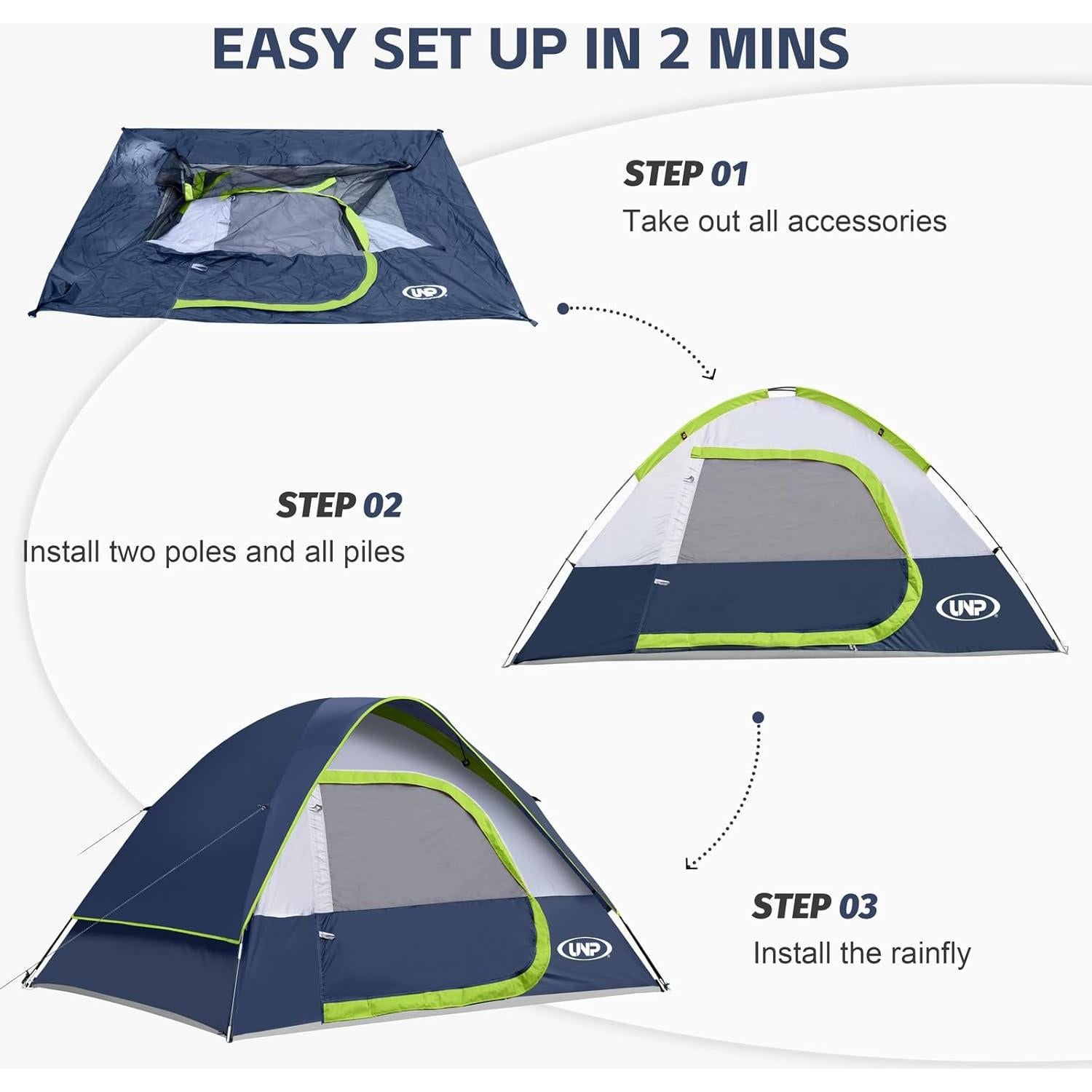Tienda de Camping UNP para 4 Personas Impermeable Azul