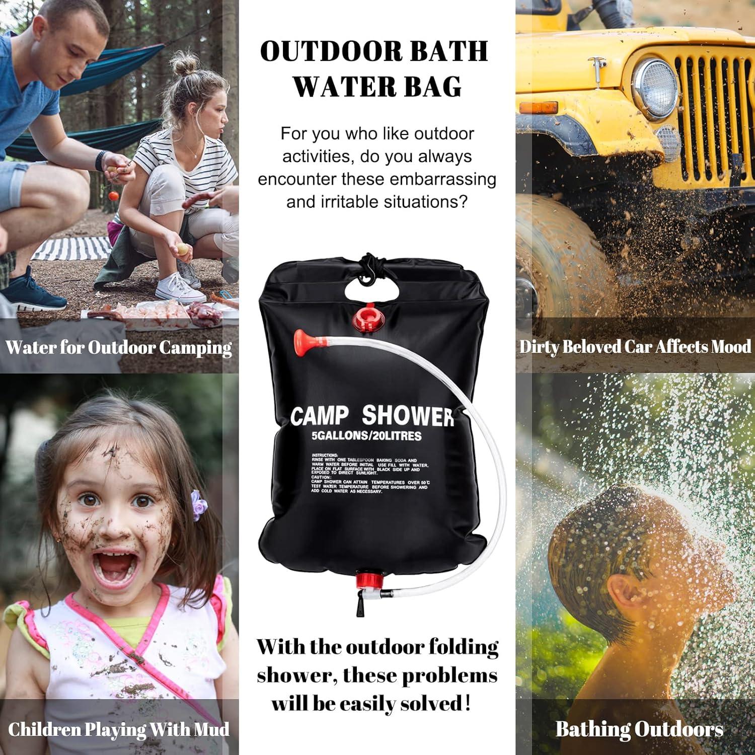 2 Bolsas de Ducha Solar Ailker 20L con Manguera y Cabezal