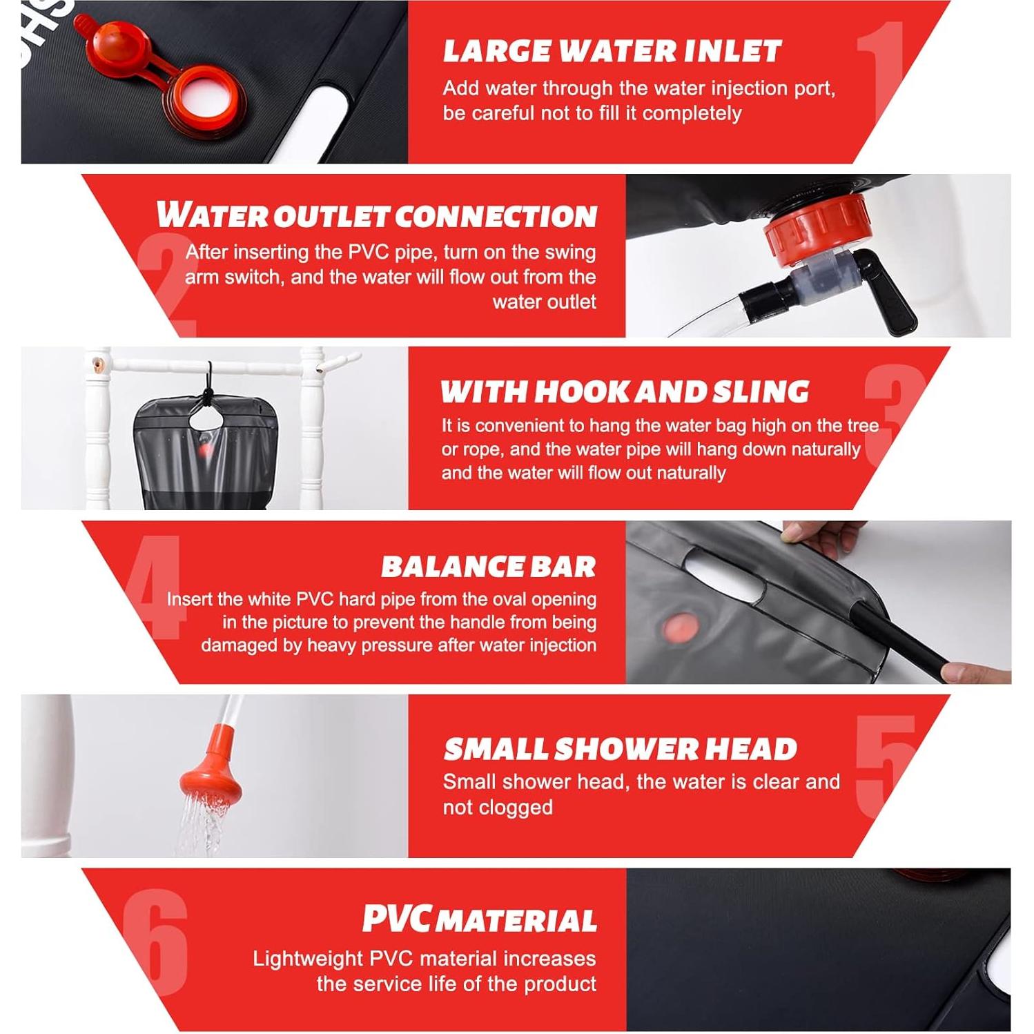 2 Bolsas de Ducha Solar Ailker 20L con Manguera y Cabezal