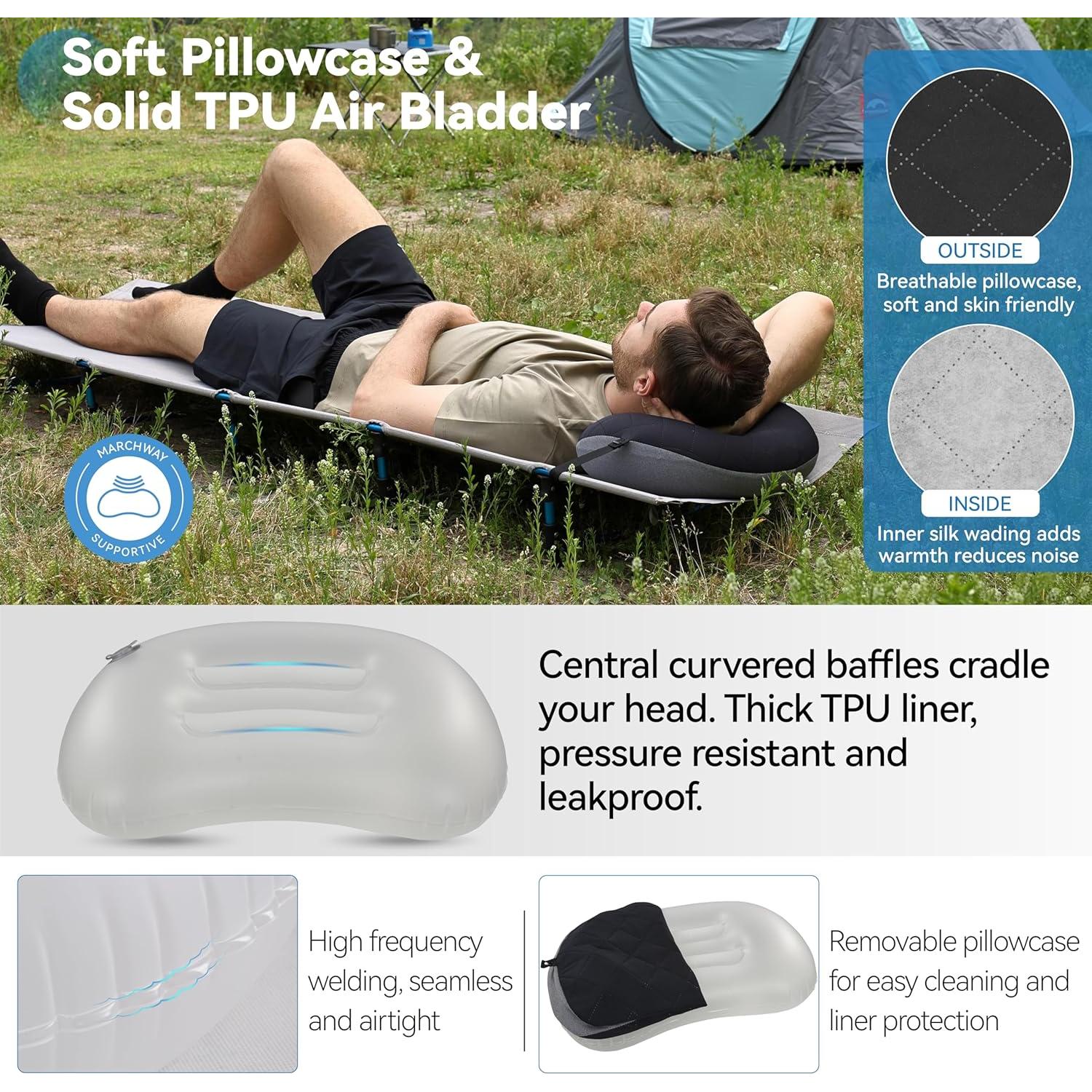 Almohada Inflable Ultraligera MARCHWAY para Camping Negra