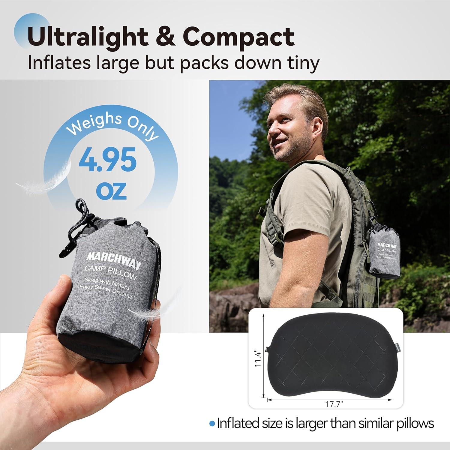 Almohada Inflable Ultraligera MARCHWAY para Camping Negra