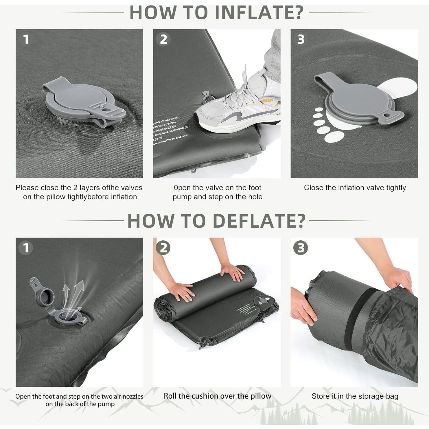 Colchón de Camping Wevelel 3.5" (8.9 cm) Auto-inflable Gris