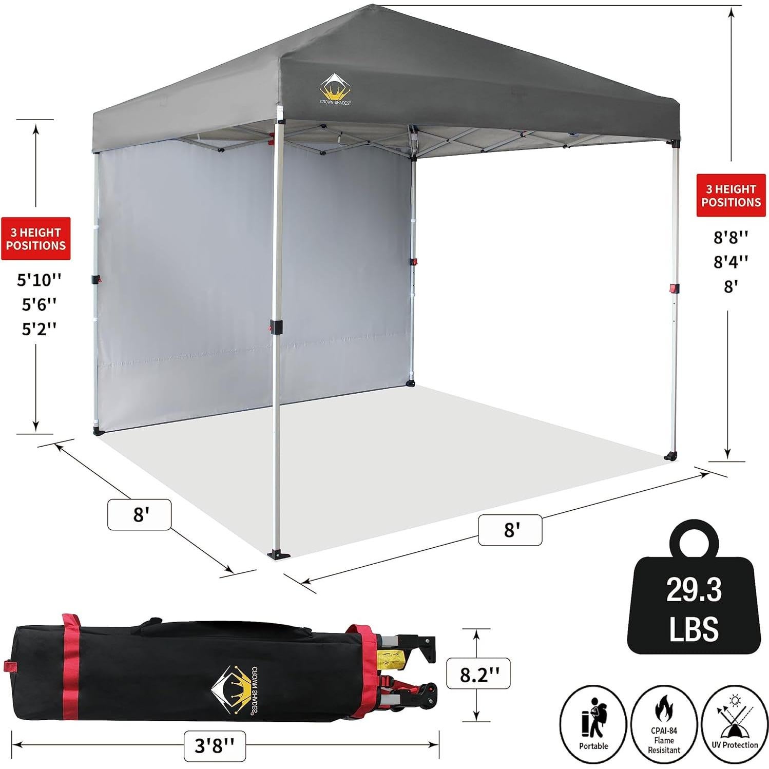Carpa Plegable 8x8 CROWN SHADES con Pared Lateral Gris