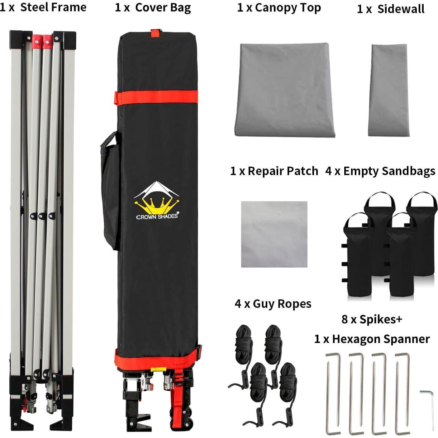 Carpa Plegable 8x8 CROWN SHADES con Pared Lateral Gris