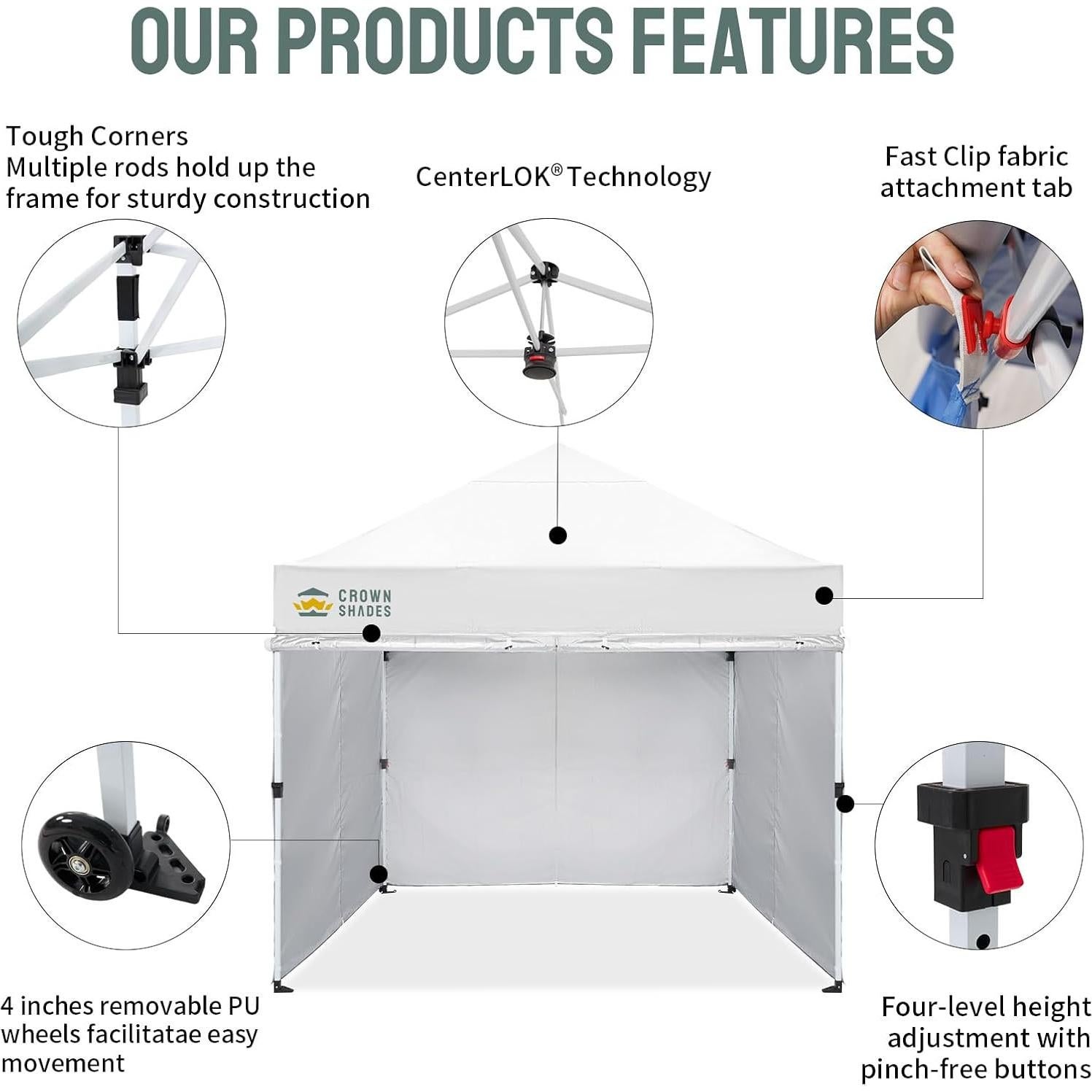 Carpa Plegable CROWN SHADES 2.44x2.44m Blanca con 4 Paredes