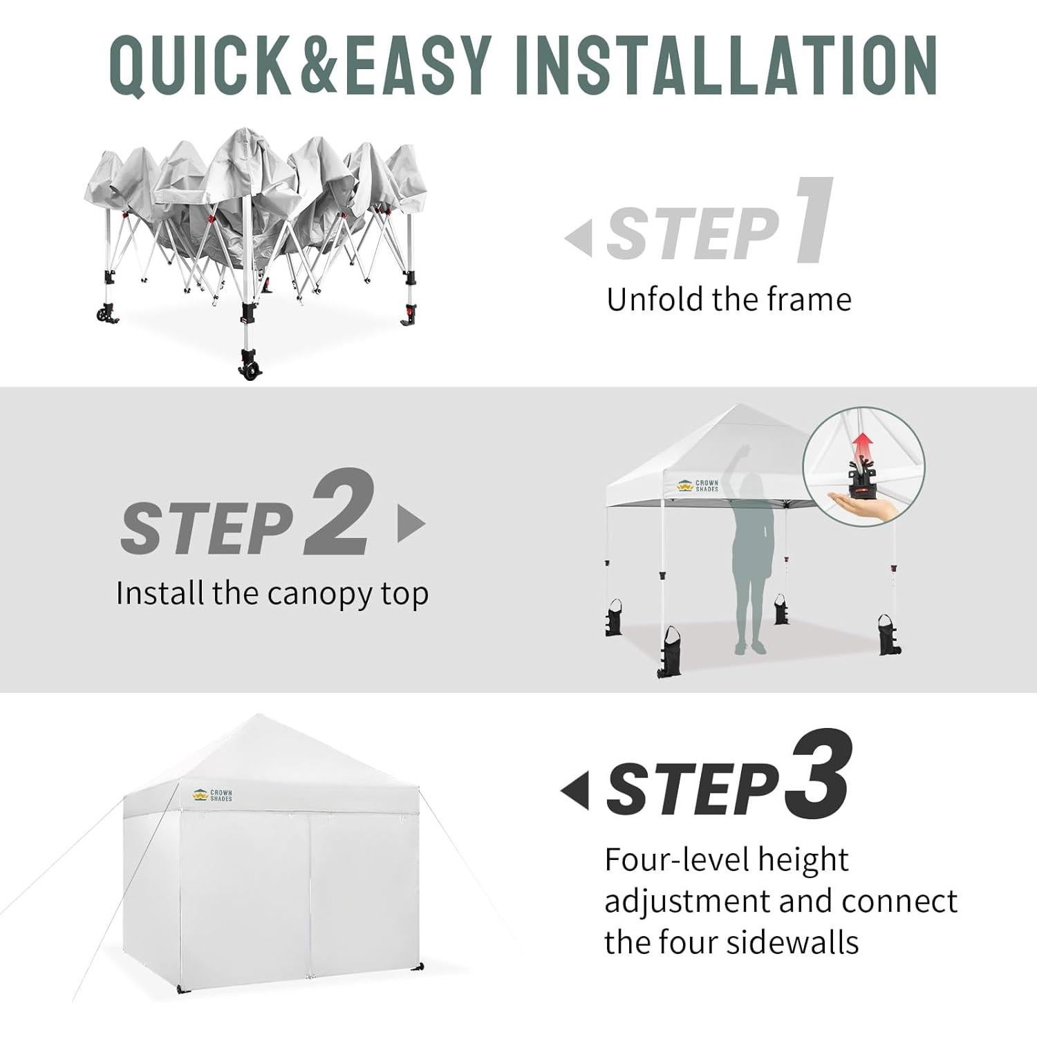 Carpa Plegable CROWN SHADES 2.44x2.44m Blanca con 4 Paredes
