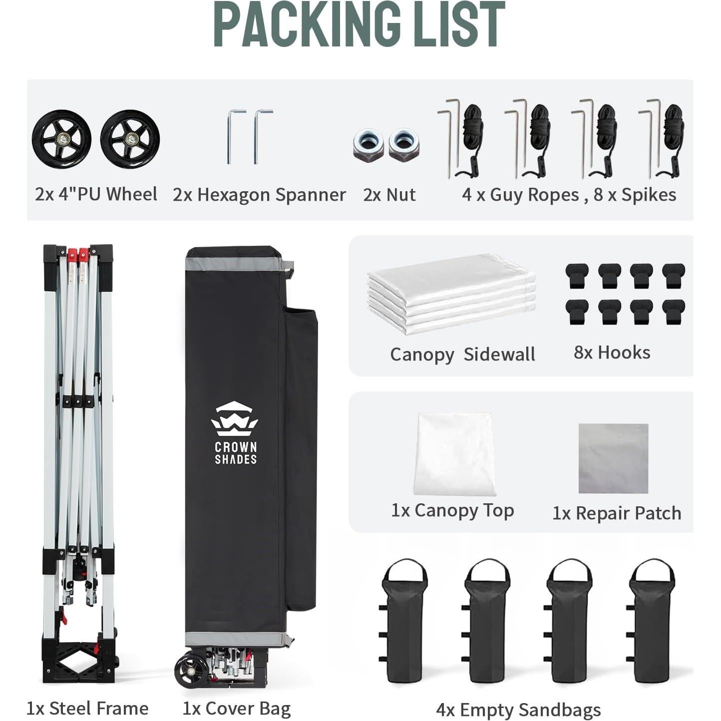 Carpa Plegable CROWN SHADES 2.44x2.44m Blanca con 4 Paredes