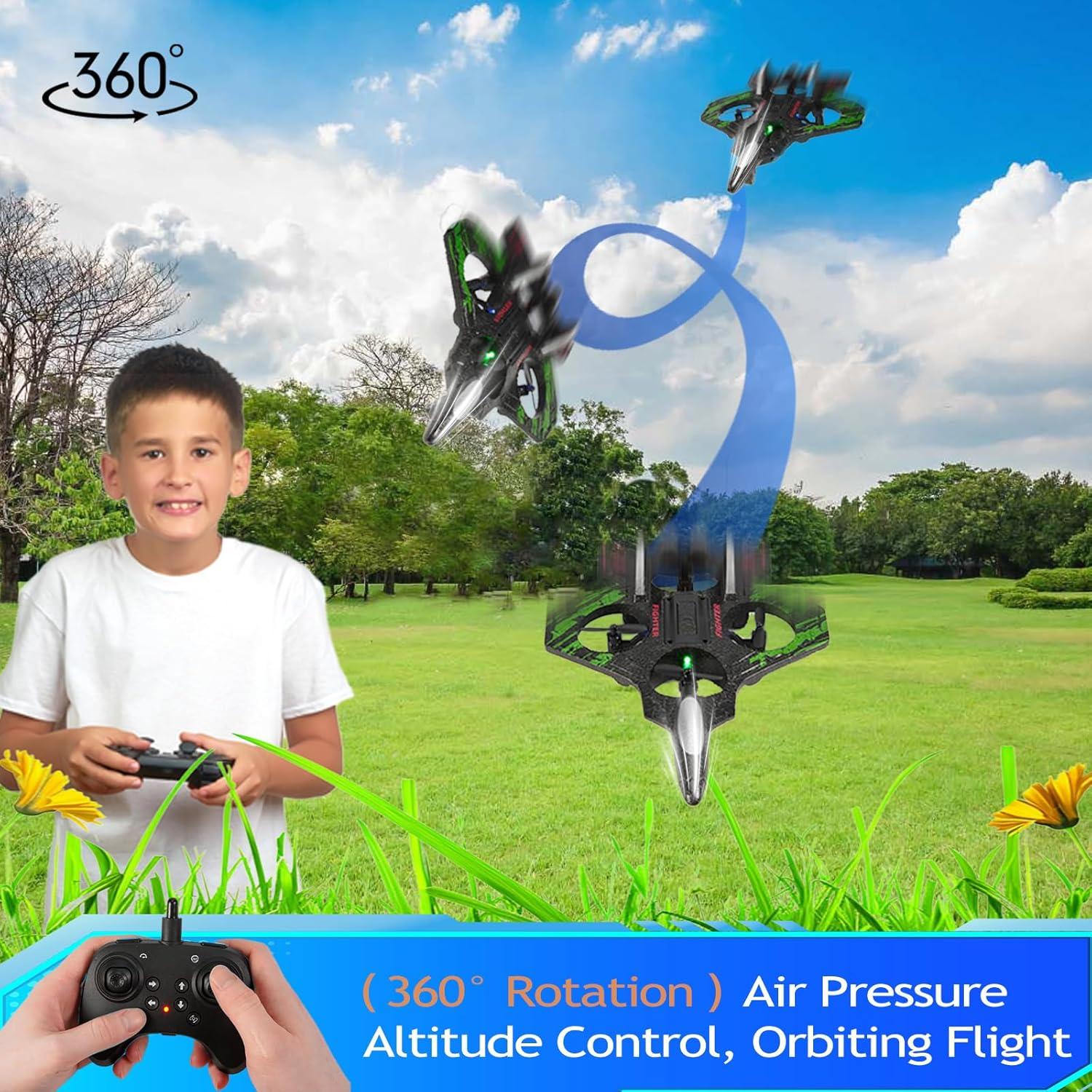 Remote Control Drone for Kids,2.4Ghz Foam RC Airplanes Helicopter Quadcopter with Auto Hovering,360° Flip,Gravity Sensing,Stunt Roll,Cool Light,2 Battery,Gifts for 6-12 Kids Boys (Green)