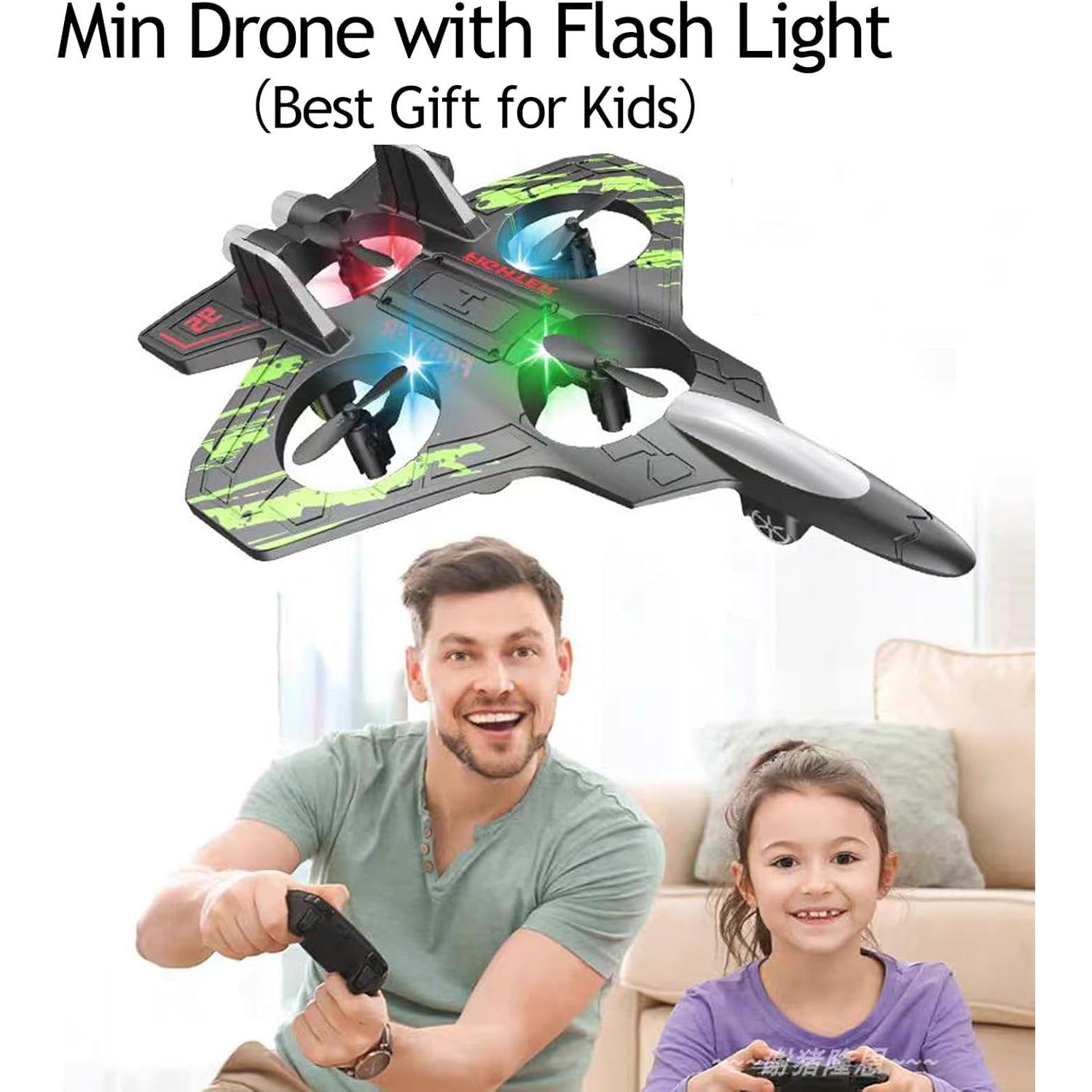 Remote Control Drone for Kids,2.4Ghz Foam RC Airplanes Helicopter Quadcopter with Auto Hovering,360° Flip,Gravity Sensing,Stunt Roll,Cool Light,2 Battery,Gifts for 6-12 Kids Boys (Green)