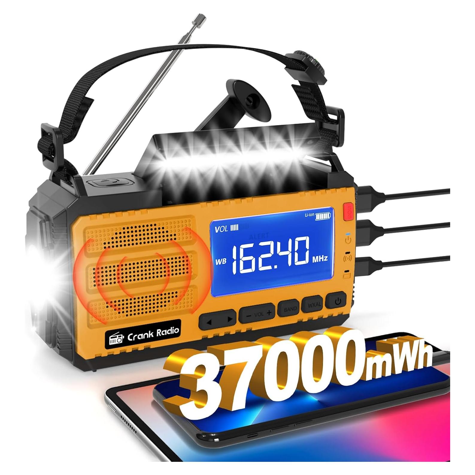 Radio de Emergencia Solar Yesiwtc 37000mWh AM/FM NOAA con Linterna