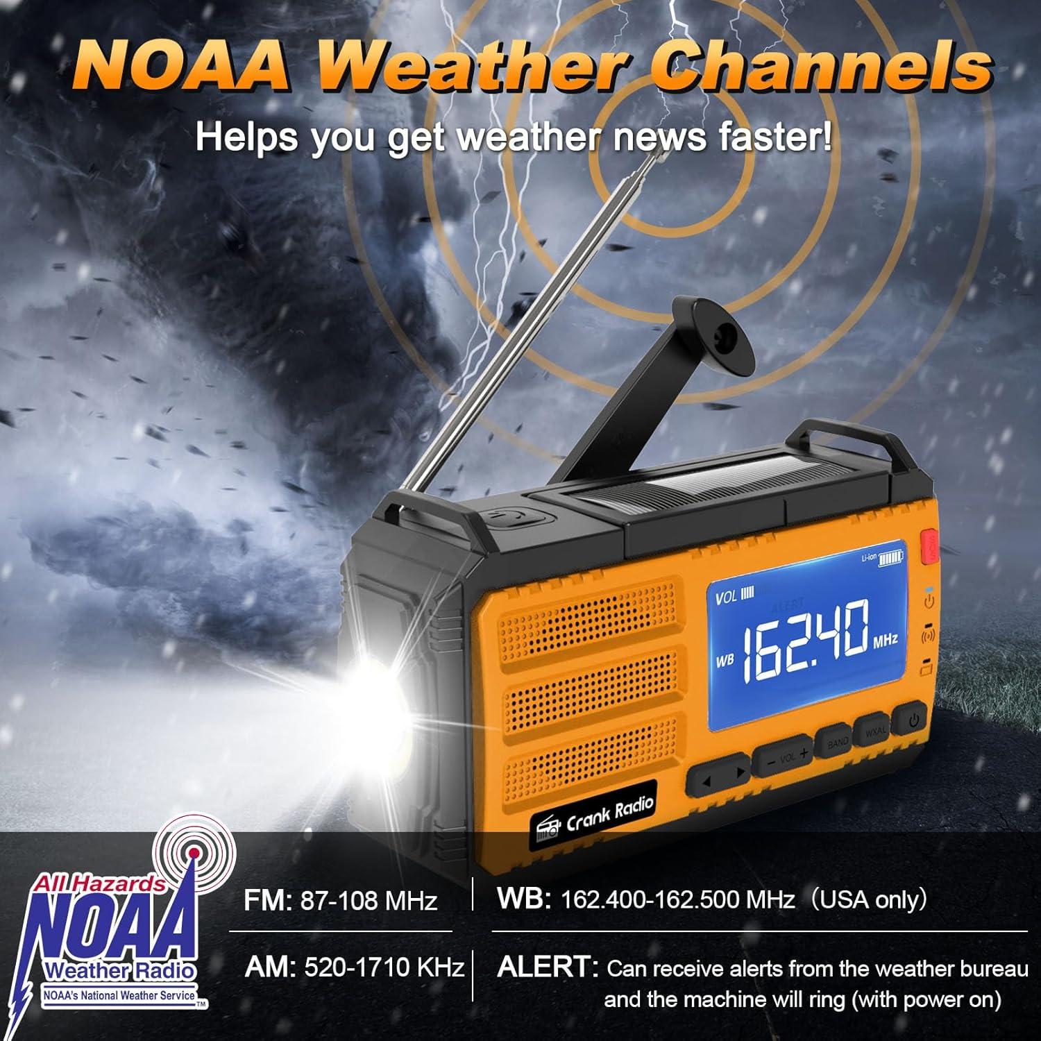 Radio de Emergencia Solar Yesiwtc 37000mWh AM/FM NOAA con Linterna