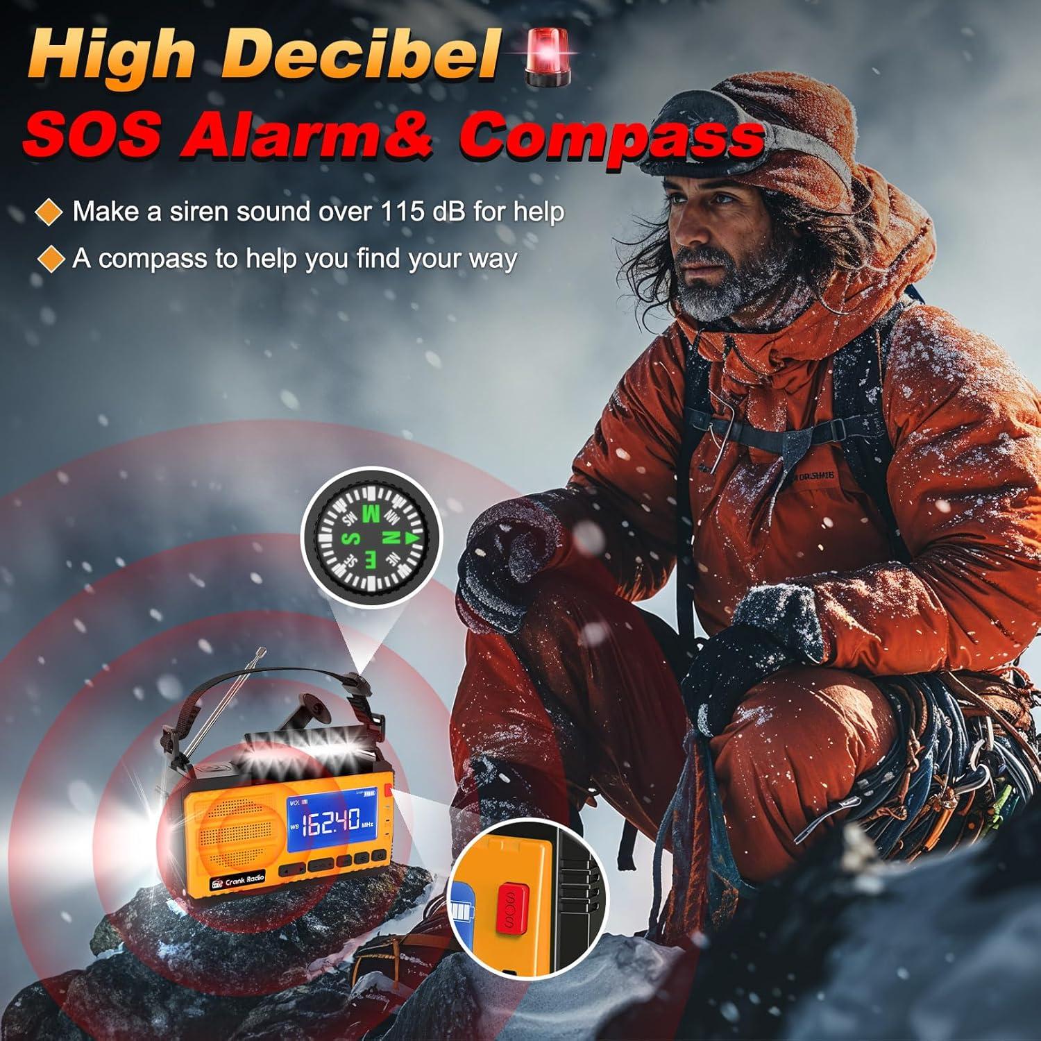 Radio de Emergencia Solar Yesiwtc 37000mWh AM/FM NOAA con Linterna