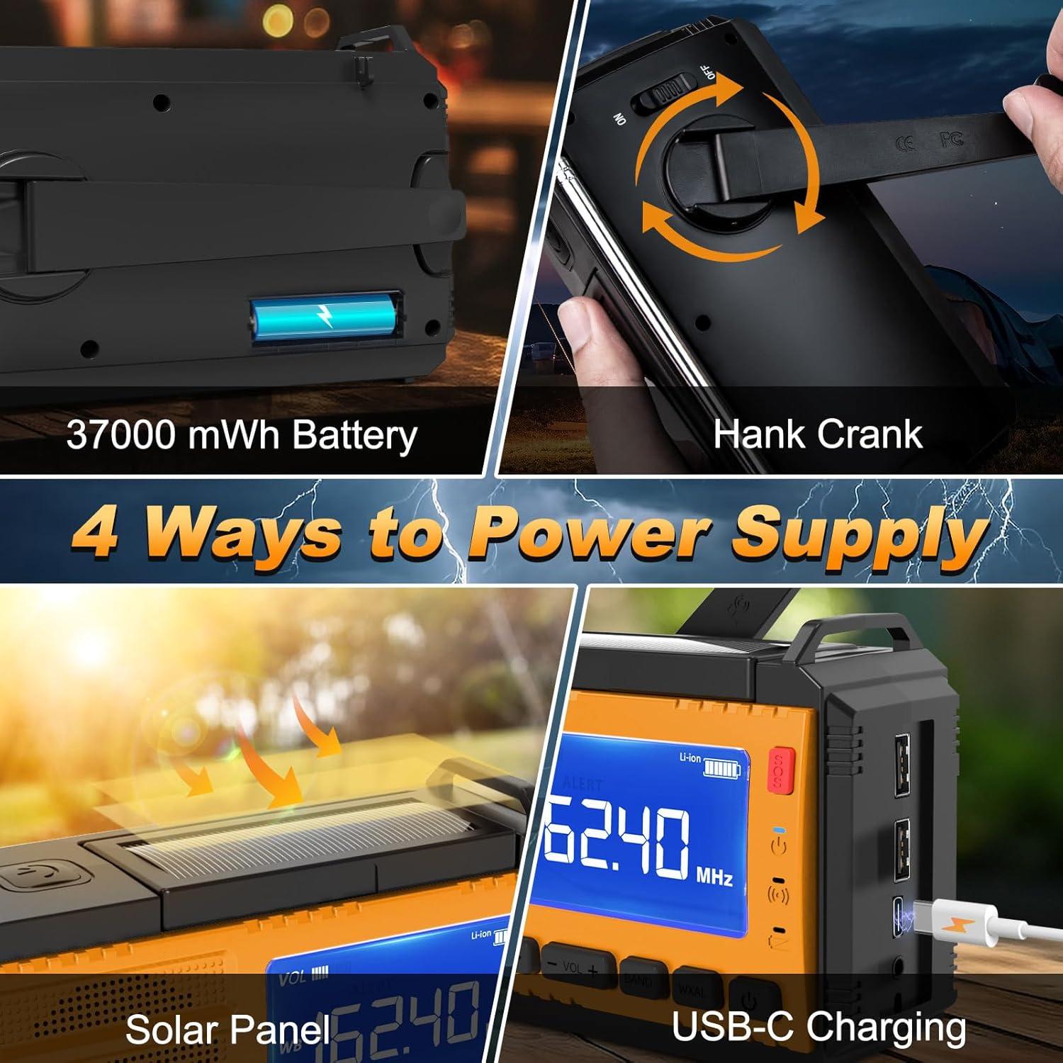 Radio de Emergencia Solar Yesiwtc 37000mWh AM/FM NOAA con Linterna