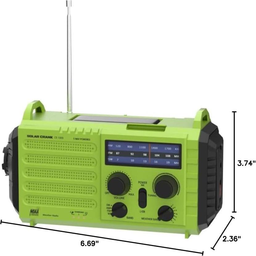 Emergency Weather Radio – 18500mWh Portable AM/FM/SW/NOAA Radio with Solar Hand Crank, Rechargeable Battery, USB Charger, LED Flashlight, Reading Light, and SOS Alarm, for Home Outdoor (Green)
