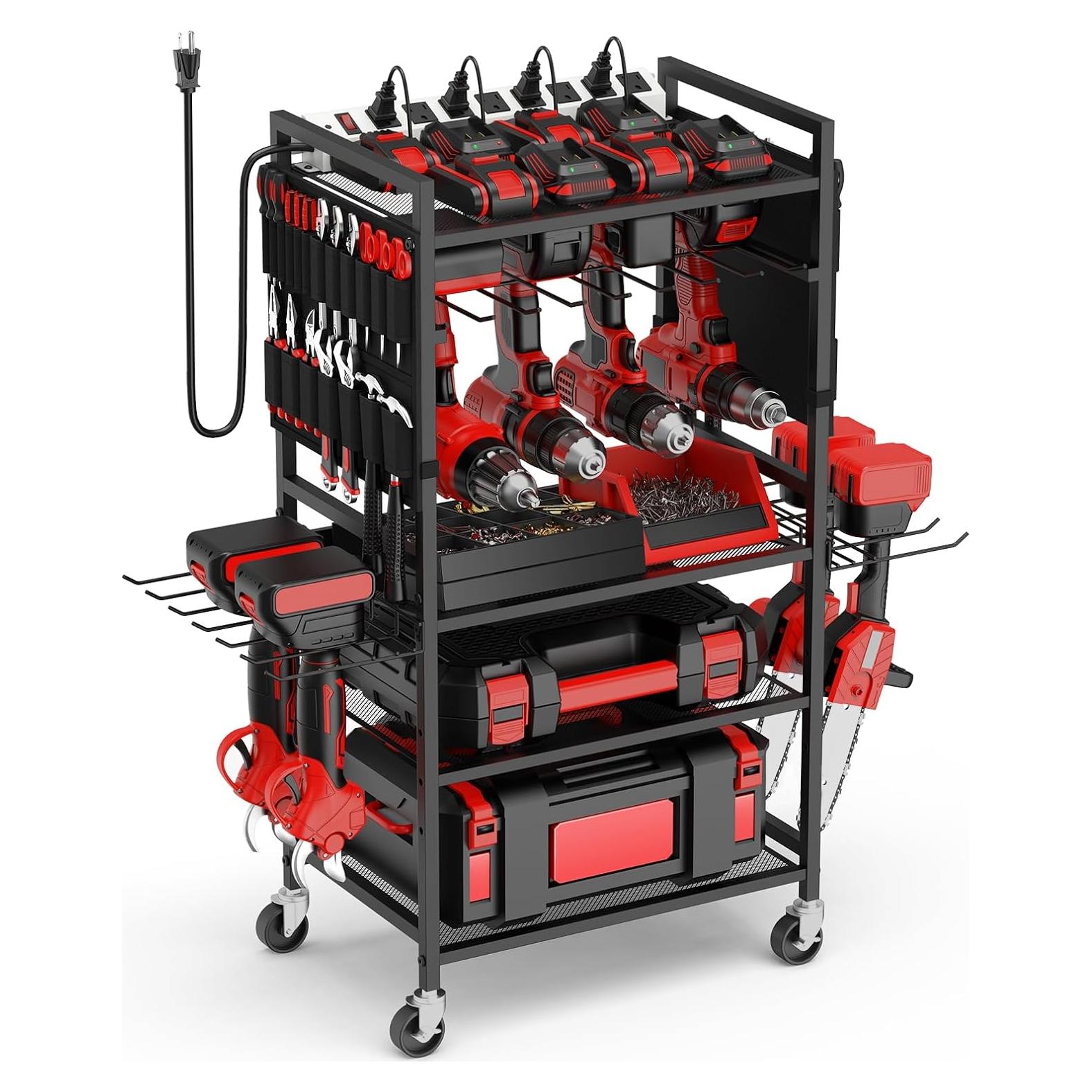 Carro Organizador de Herramientas JUNNUJ con Estación de Carga 20A