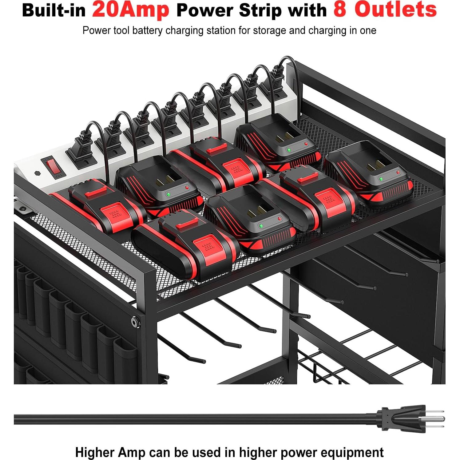 Carro Organizador de Herramientas JUNNUJ con Estación de Carga 20A