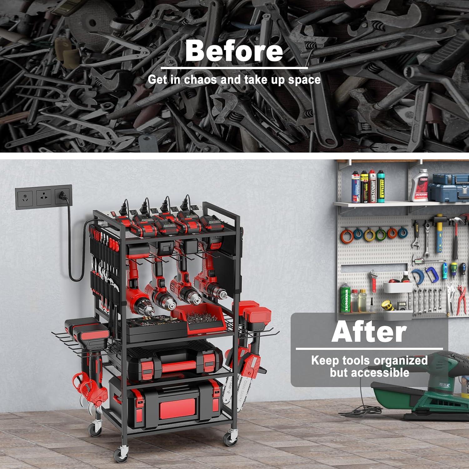 Carro Organizador de Herramientas JUNNUJ con Estación de Carga 20A